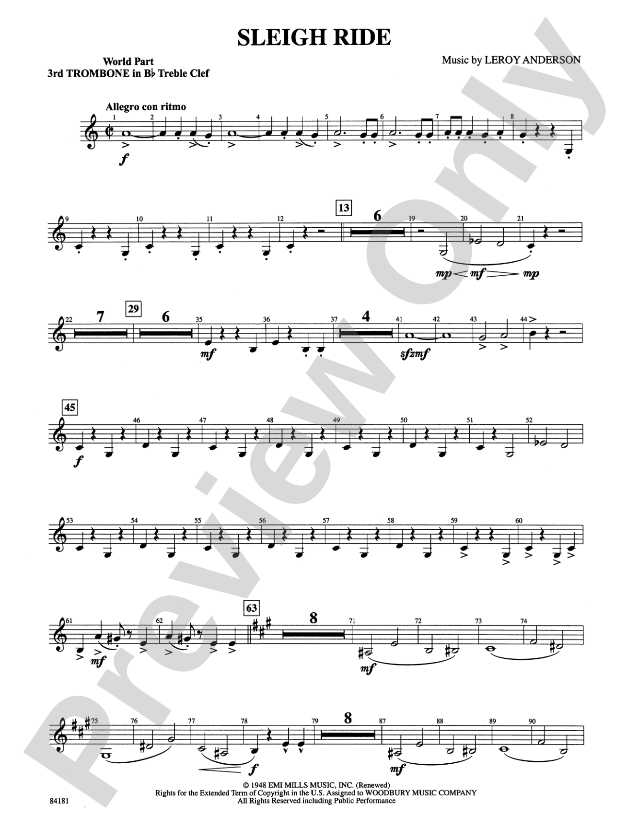 Sleigh Ride: (wp) 3rd B-flat Trombone T.C.