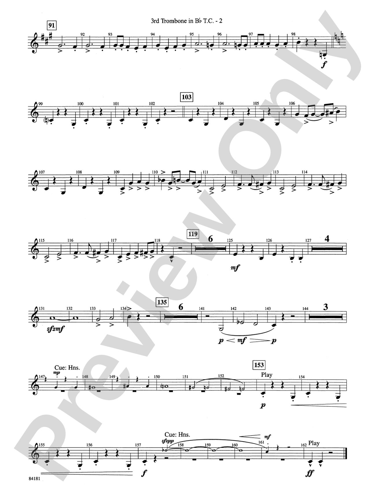 Sleigh Ride: (wp) 3rd B-flat Trombone T.C.