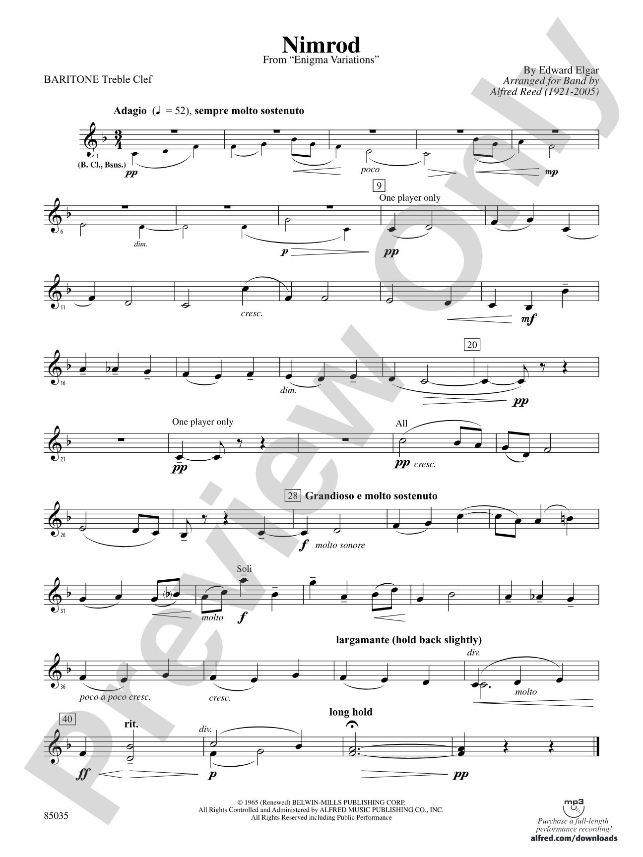 Nimrod (from Elgar's Variations): (wp) Baritone T.C.