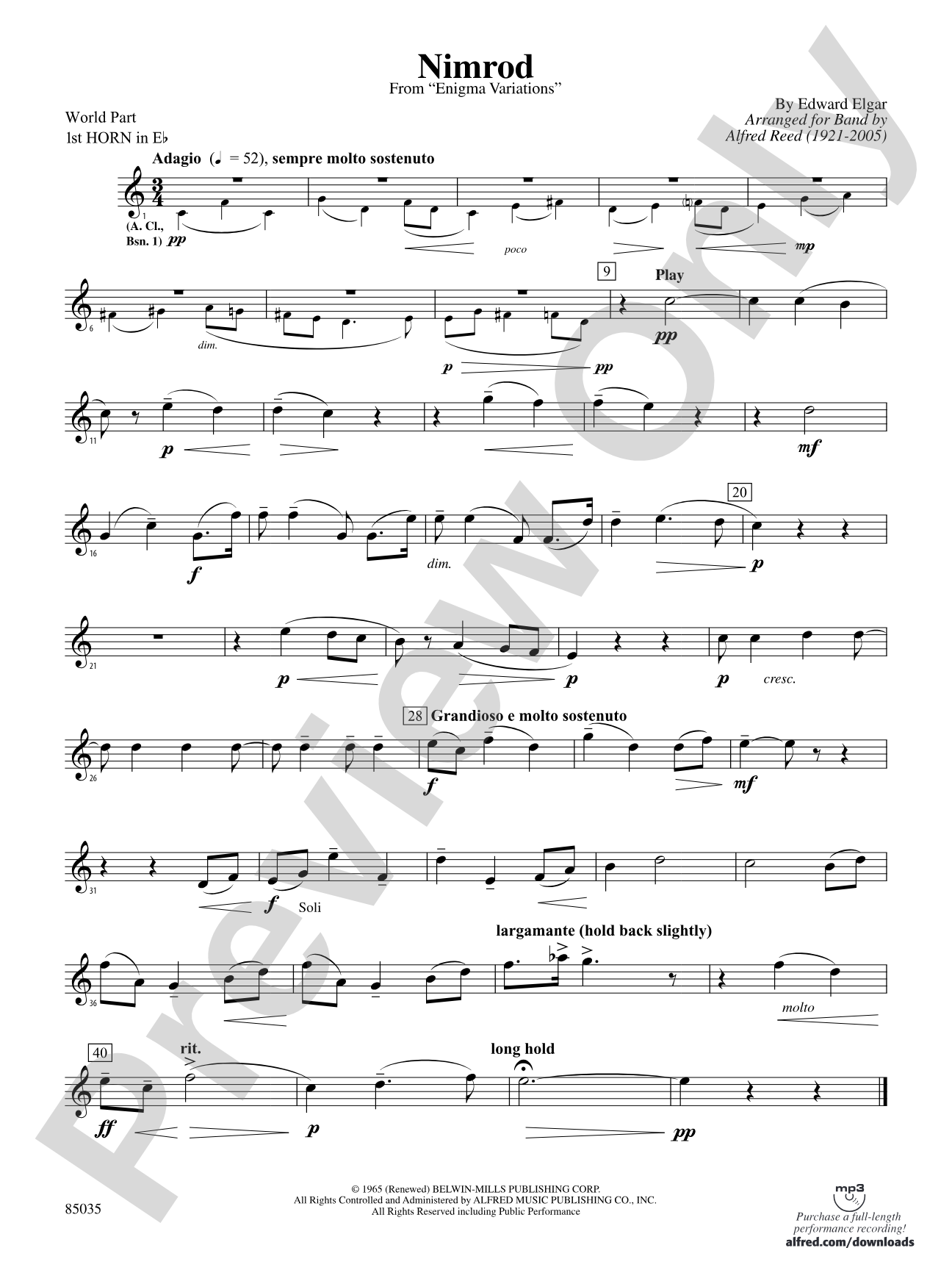 Nimrod (from Elgar's Variations): (wp) 1st Horn in E-flat