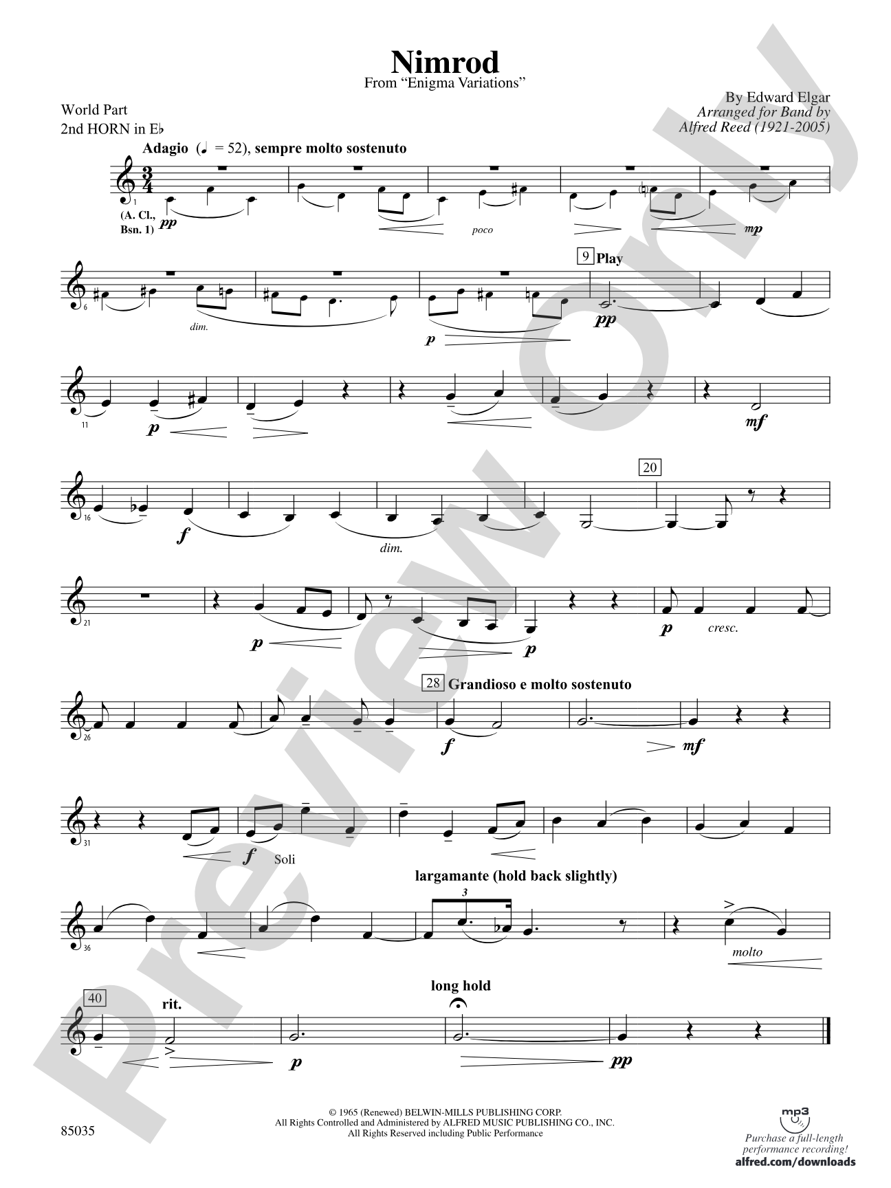 Nimrod (from Elgar's Variations): (wp) 2nd Horn in E-flat