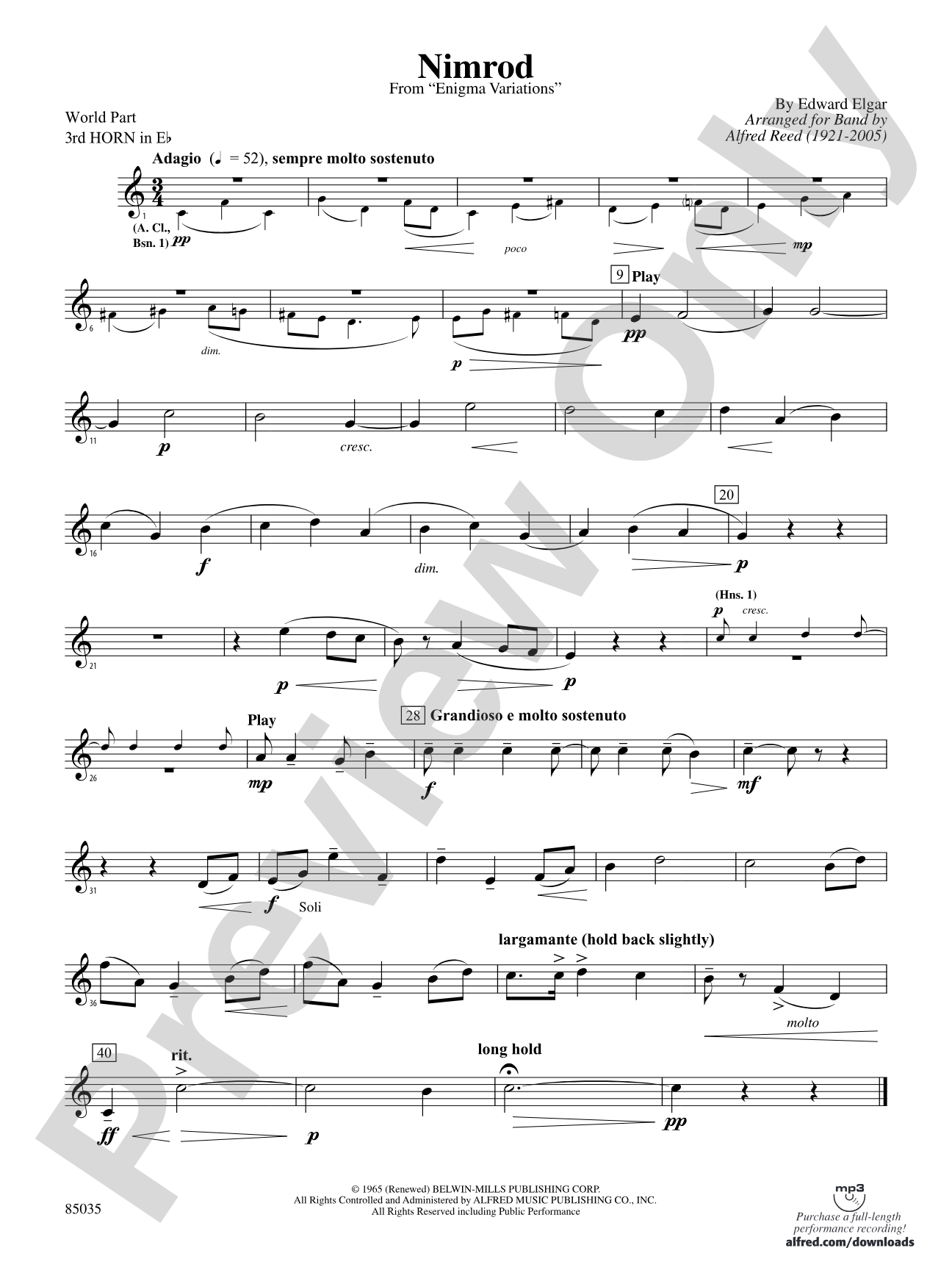 Nimrod (from Elgar's Variations): (wp) 3rd Horn in E-flat