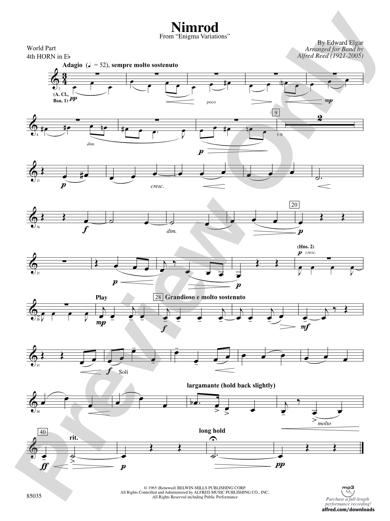 Nimrod (from Elgar's Variations): (wp) 4th Horn in E-flat