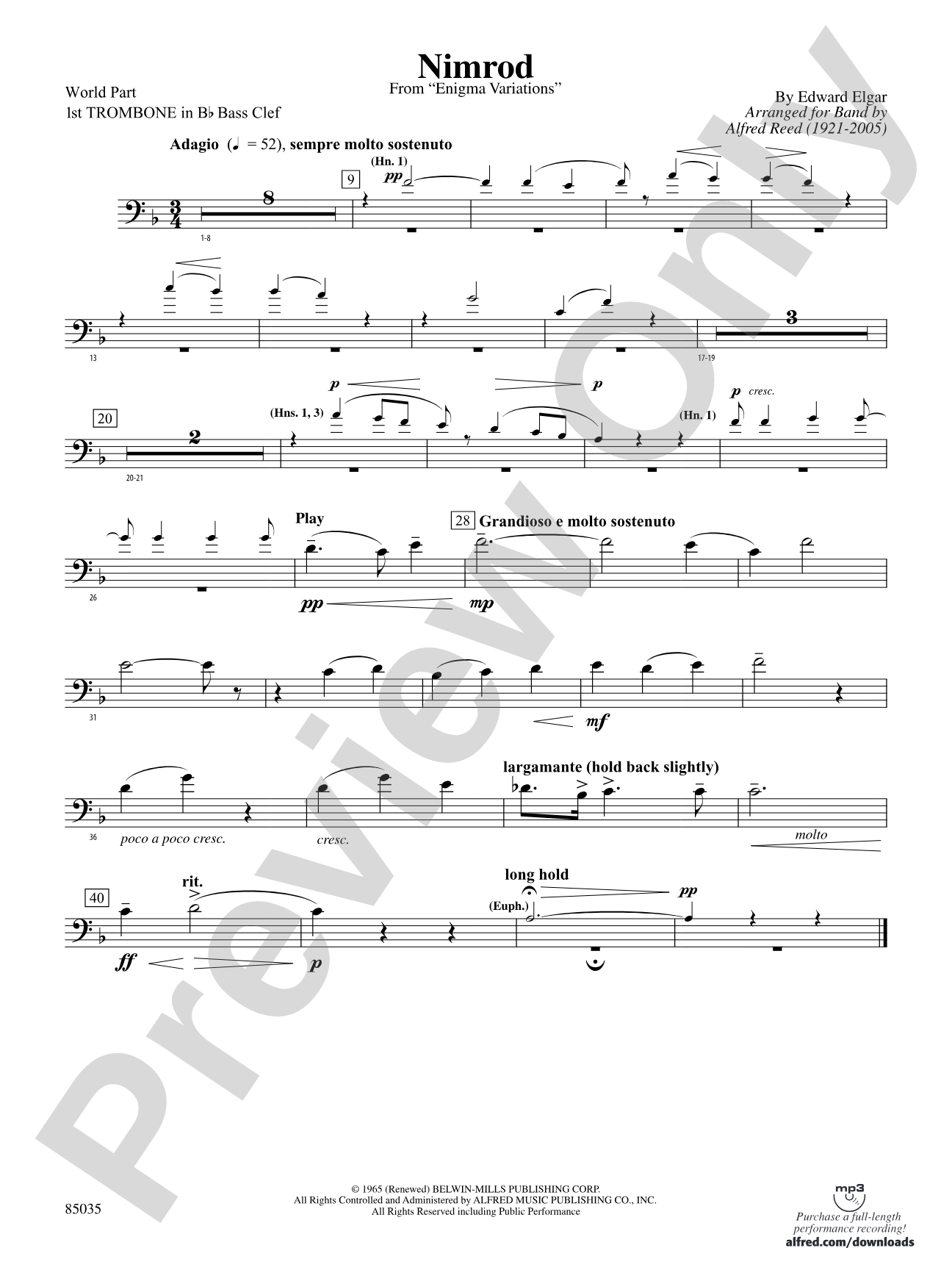 Nimrod (from Elgar's Variations): (wp) 1st B-flat Trombone B.C.