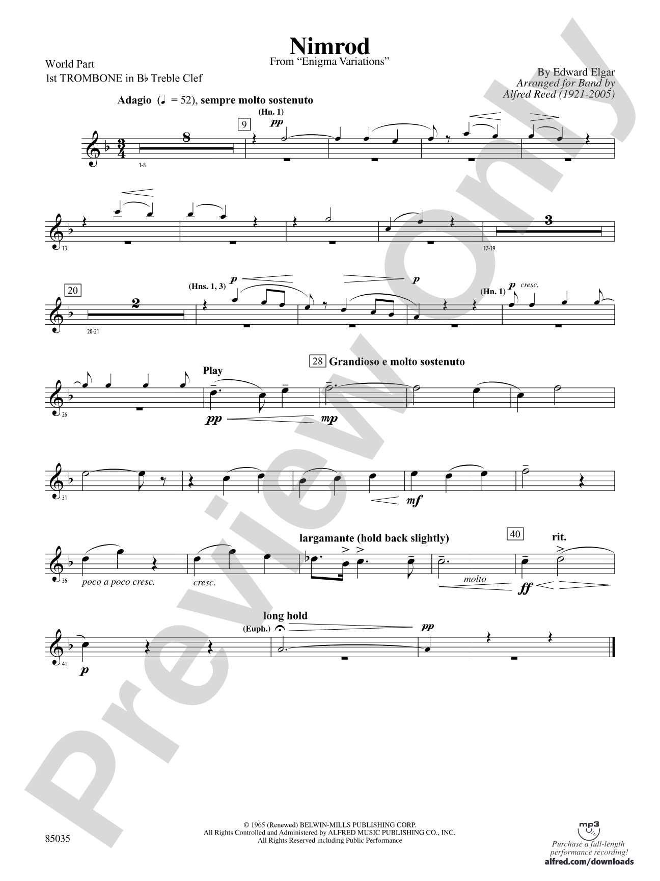 Nimrod (from Elgar's Variations): (wp) 1st B-flat Trombone T.C.