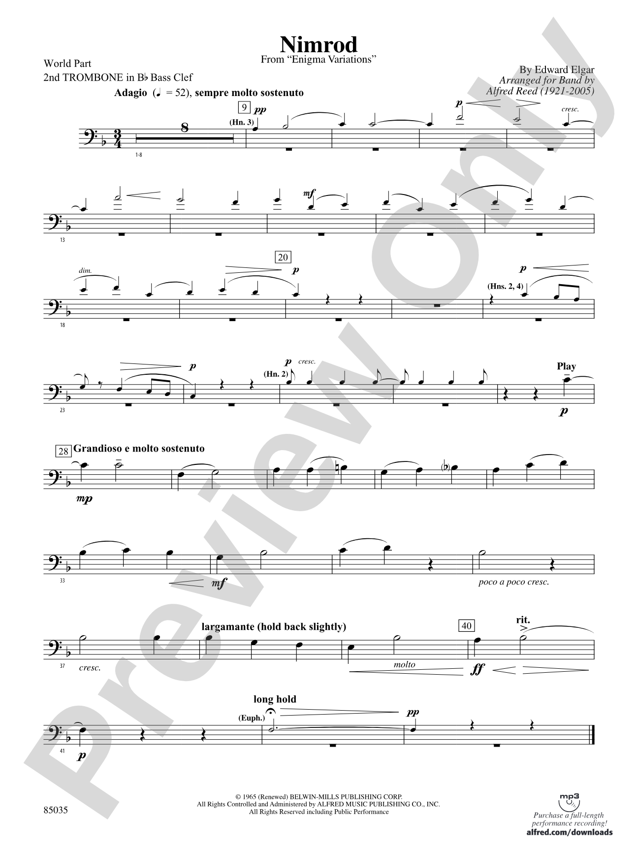 Nimrod (from Elgar's Variations): (wp) 2nd B-flat Trombone B.C.
