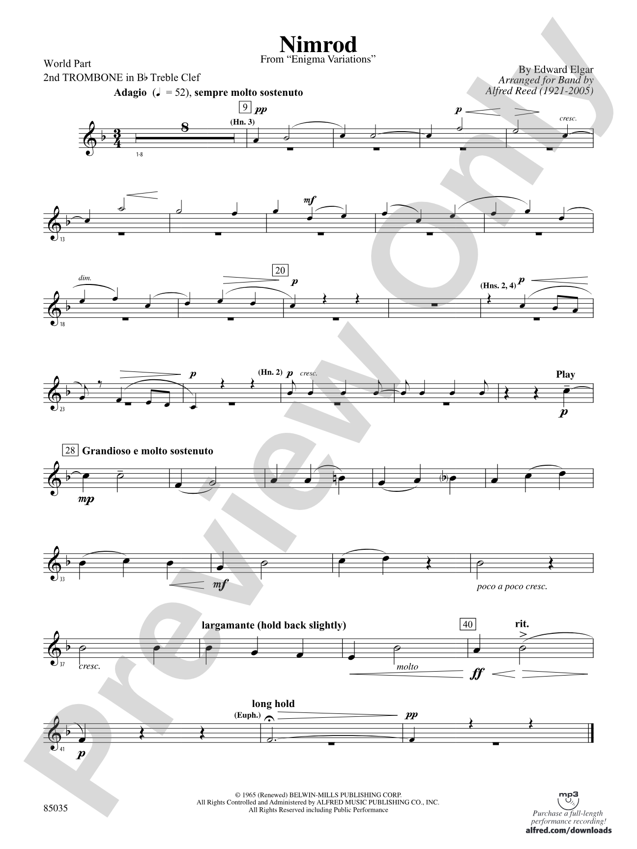 Nimrod (from Elgar's Variations): (wp) 2nd B-flat Trombone T.C.
