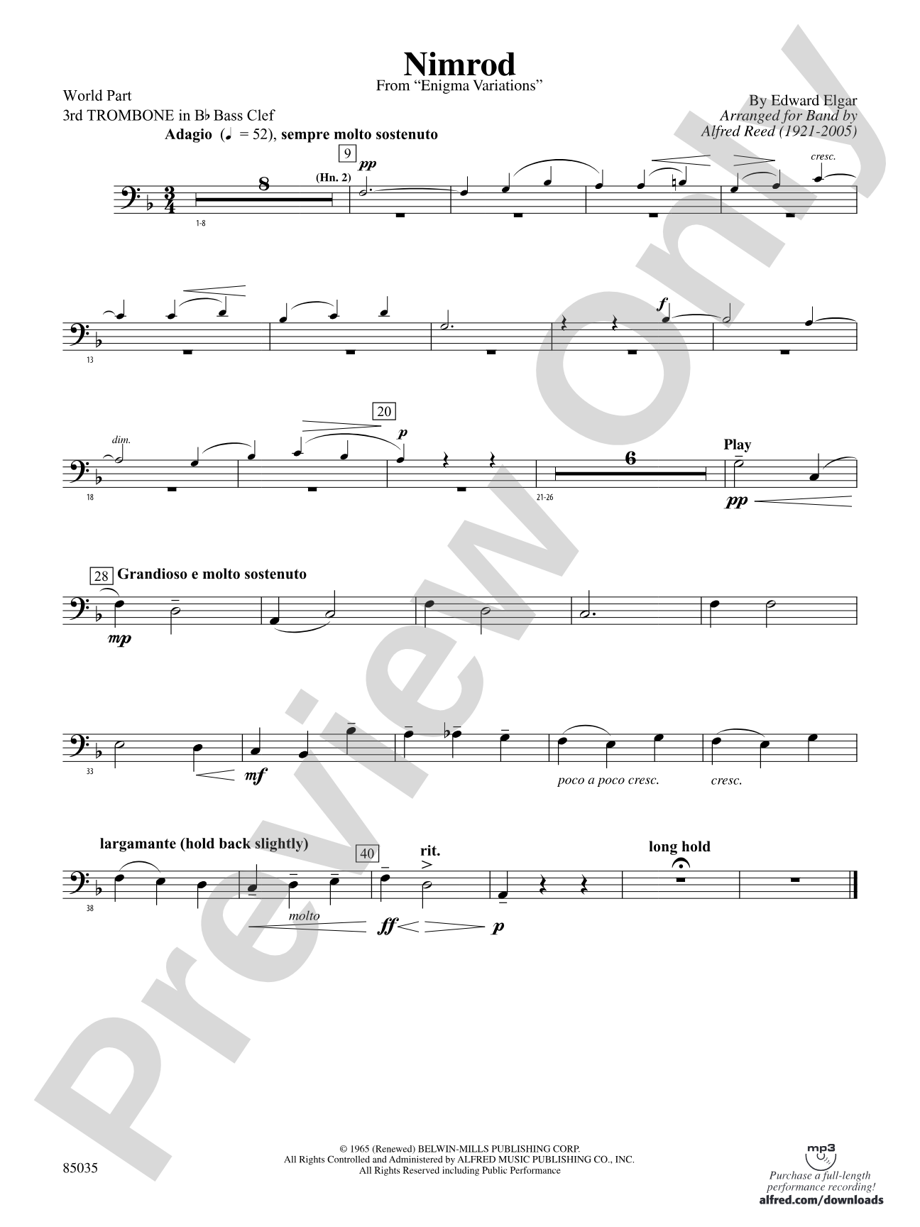 Nimrod (from Elgar's Variations): (wp) 3rd B-flat Trombone B.C.