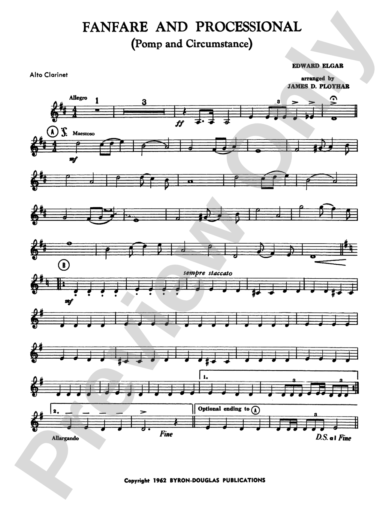 Fanfare, Processional and Recessional: E-flat Alto Clarinet