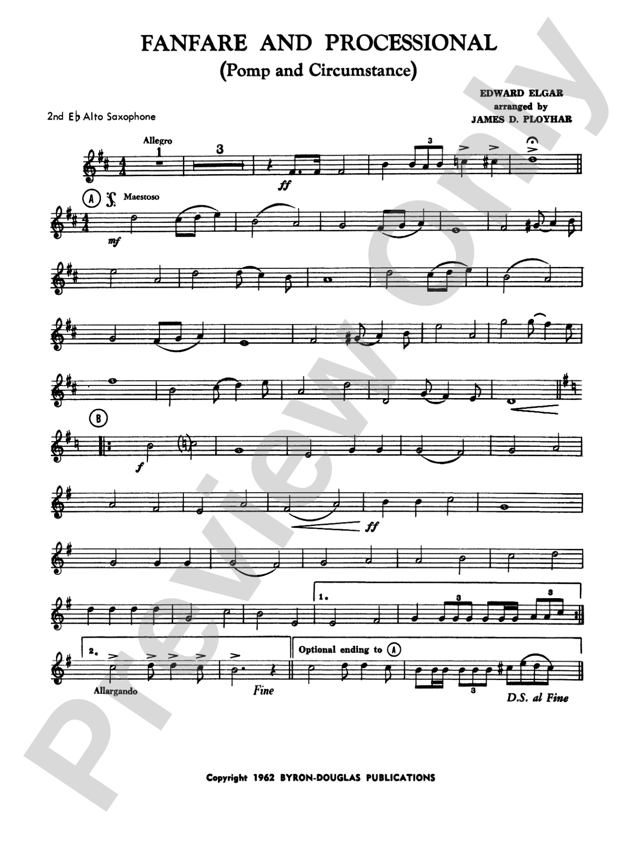 Fanfare, Processional and Recessional: 2nd E-flat Alto Saxophone