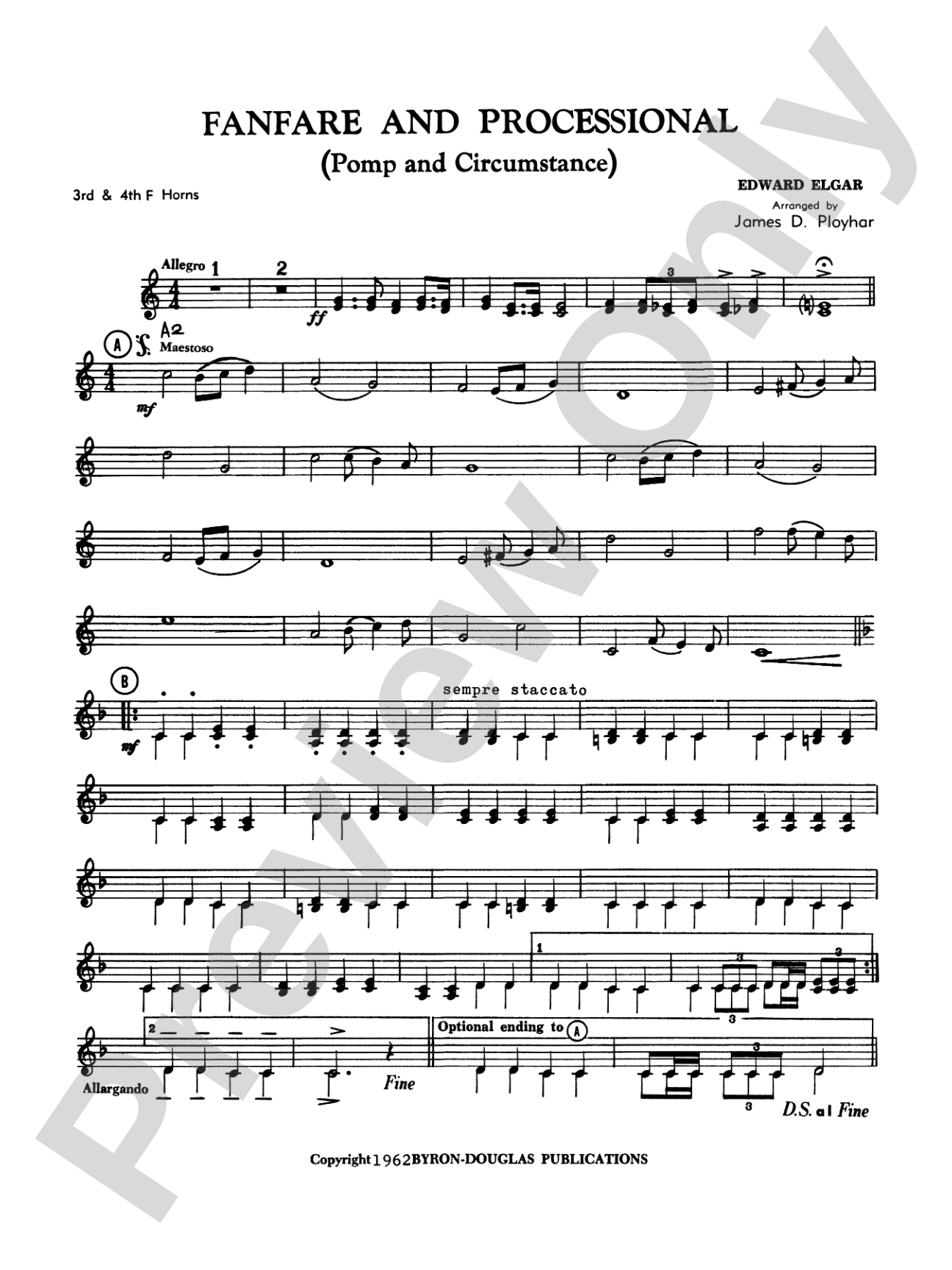 Fanfare, Processional and Recessional: 3rd & 4th F Horns