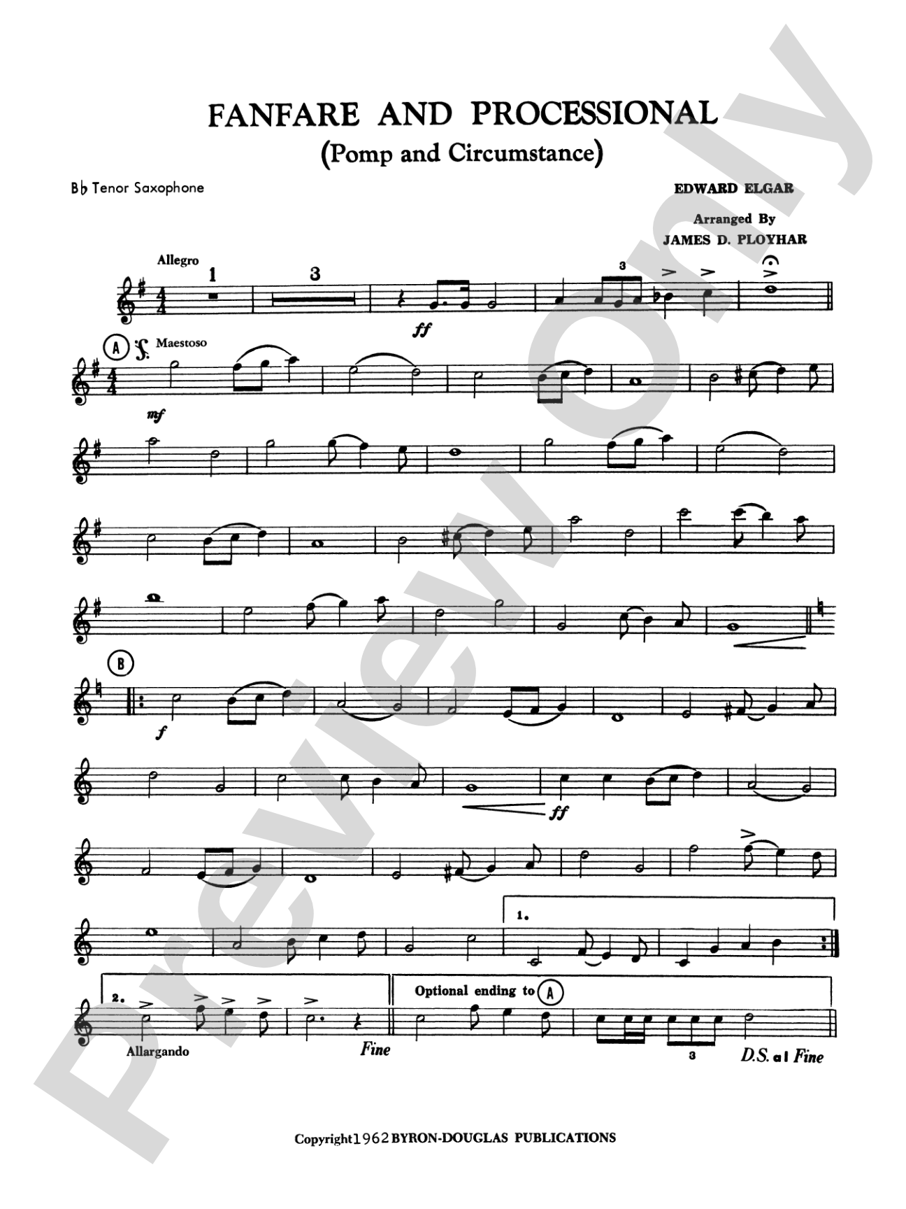 Fanfare, Processional and Recessional: B-flat Tenor Saxophone