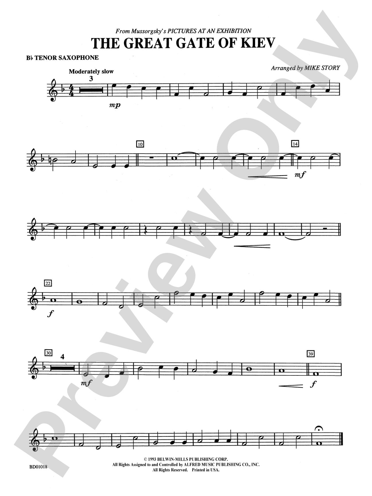 The Great Gate of Kiev (from Pictures at an Exhibition): B-flat Tenor Saxophone
