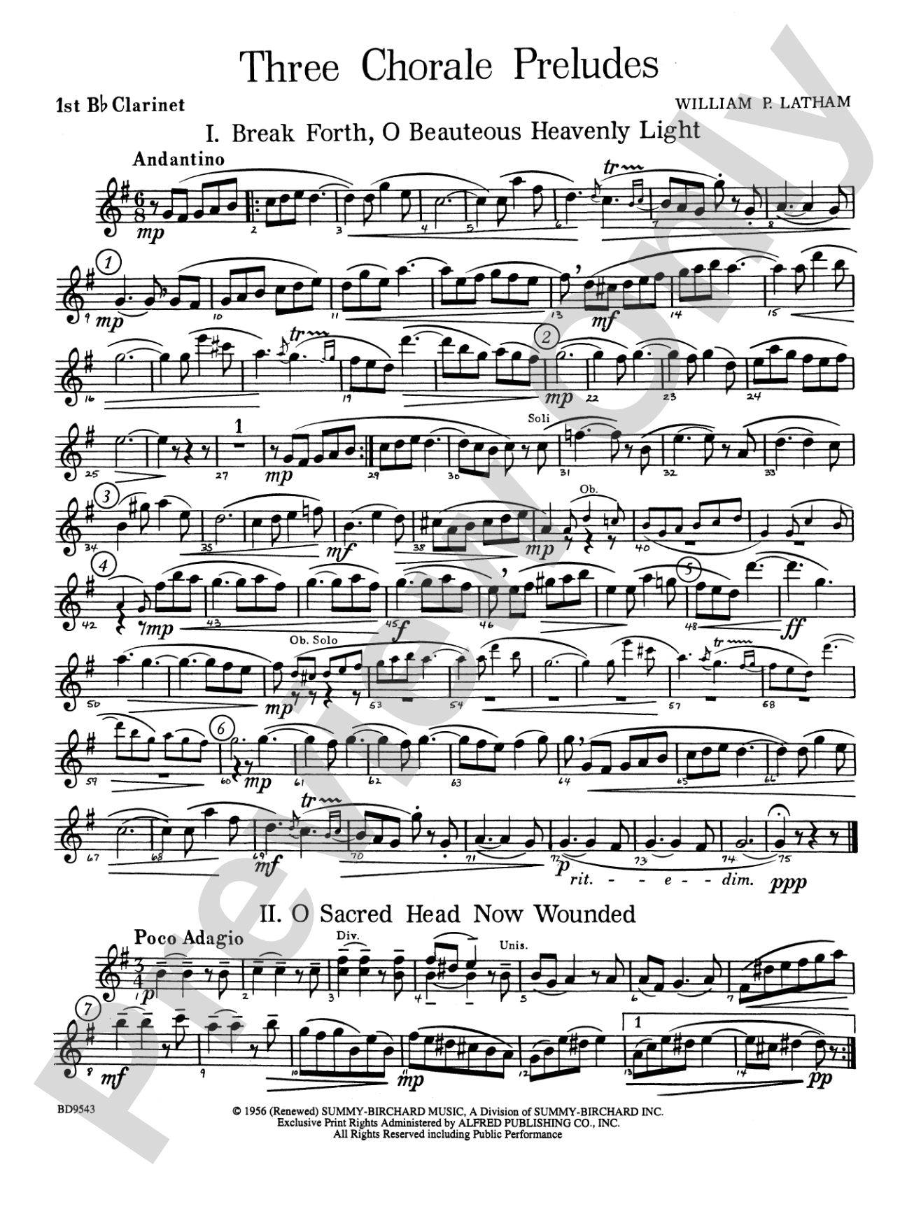 Three Chorale Preludes: 1st B-flat Clarinet