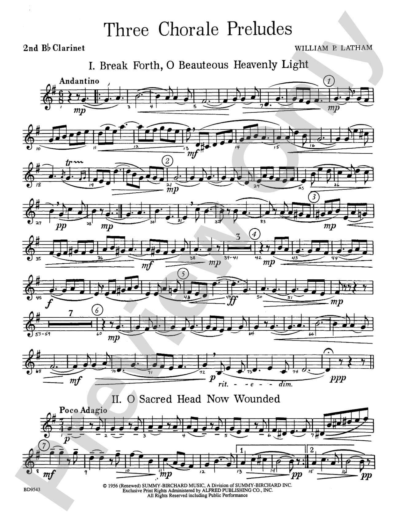 Three Chorale Preludes: 2nd B-flat Clarinet