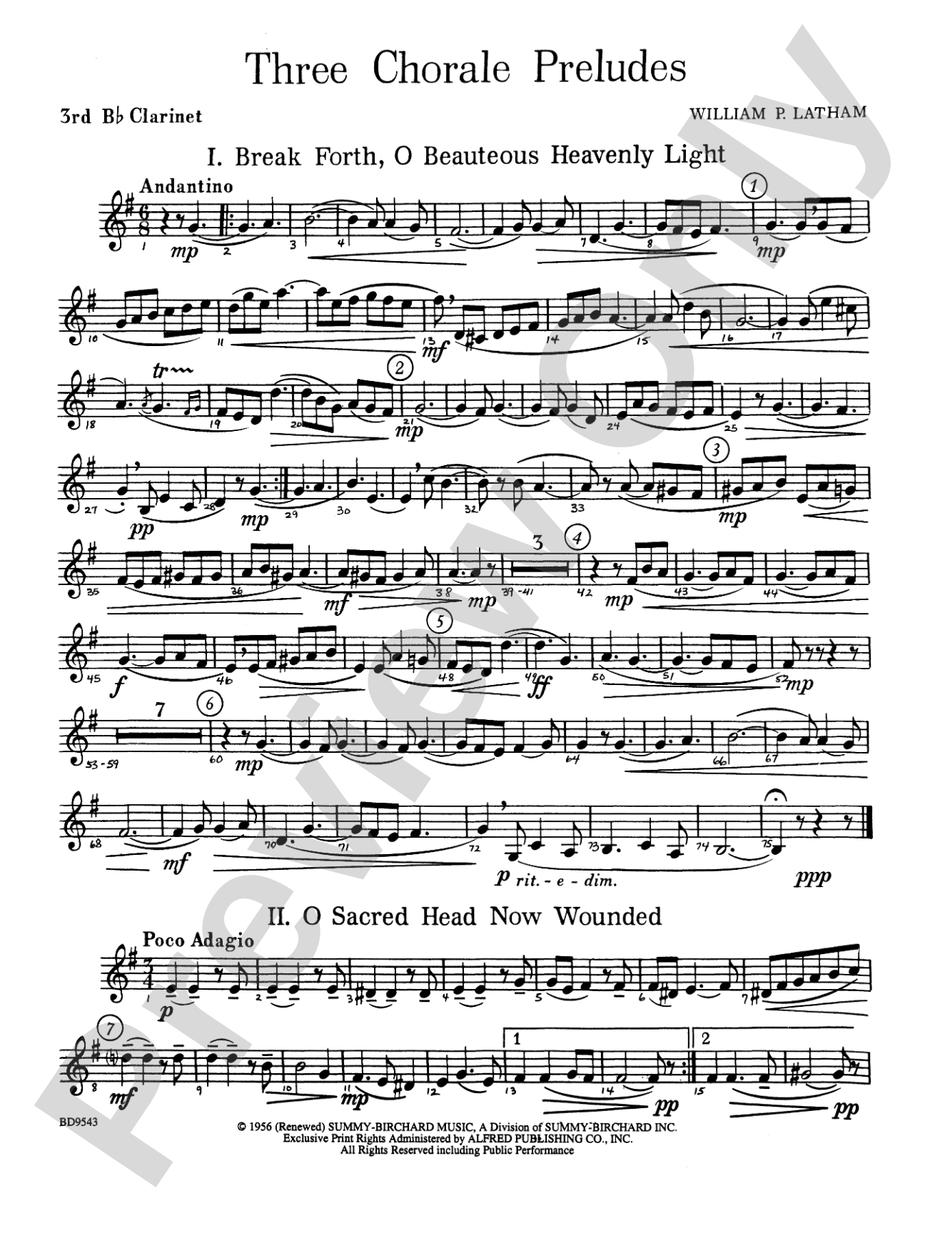 Three Chorale Preludes: 3rd B-flat Clarinet