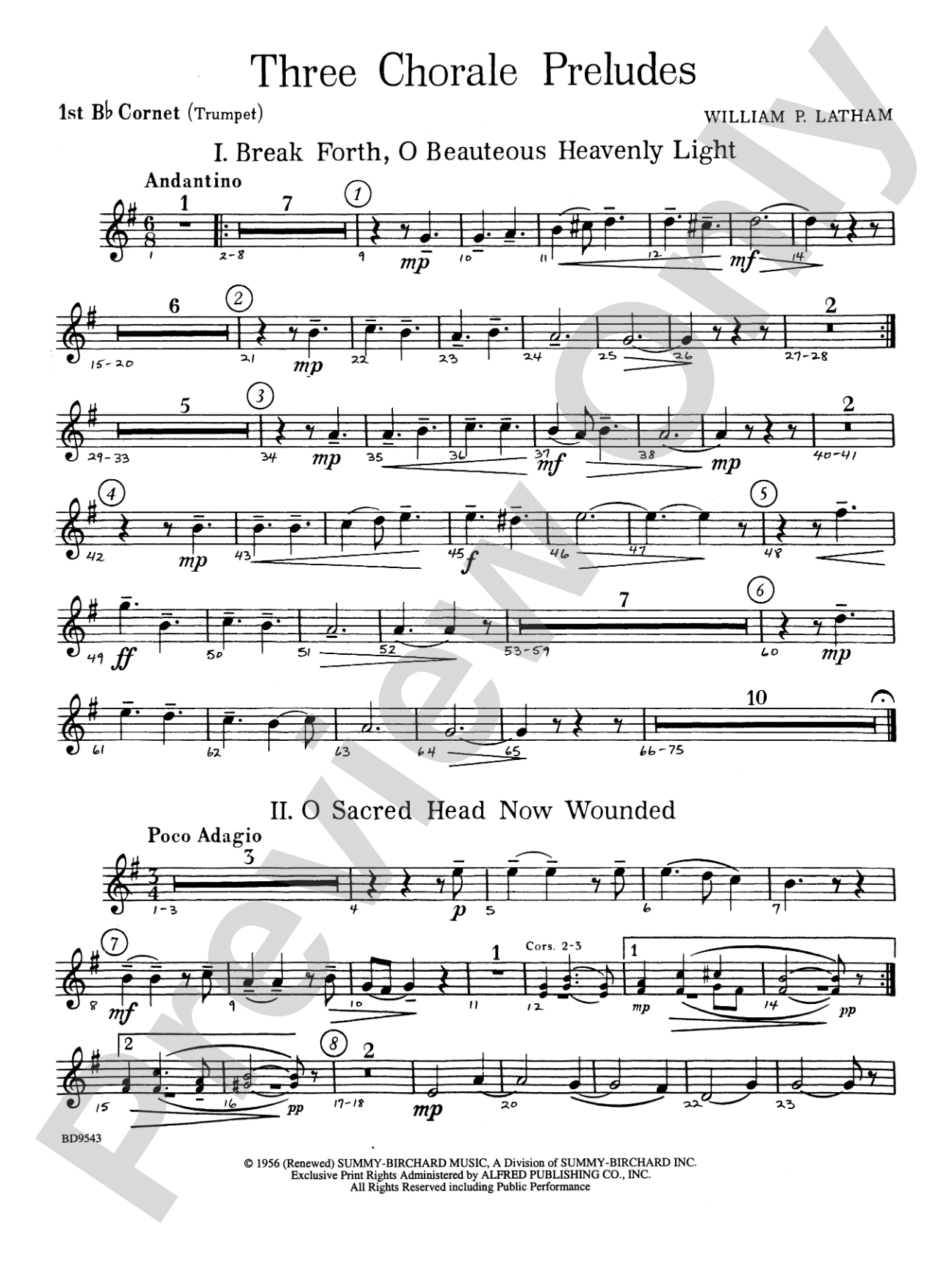 Three Chorale Preludes: 1st B-flat Cornet