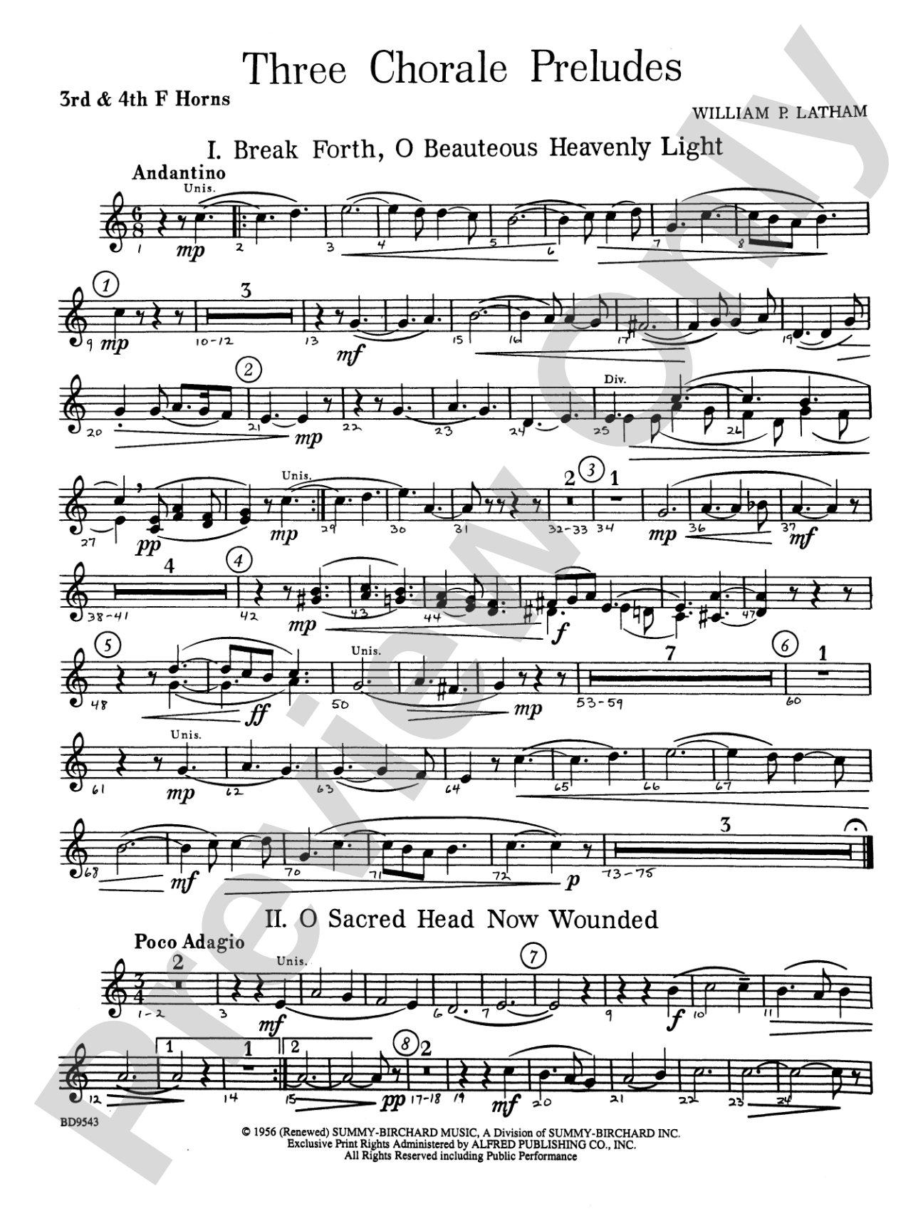 Three Chorale Preludes: 3rd & 4th F Horns