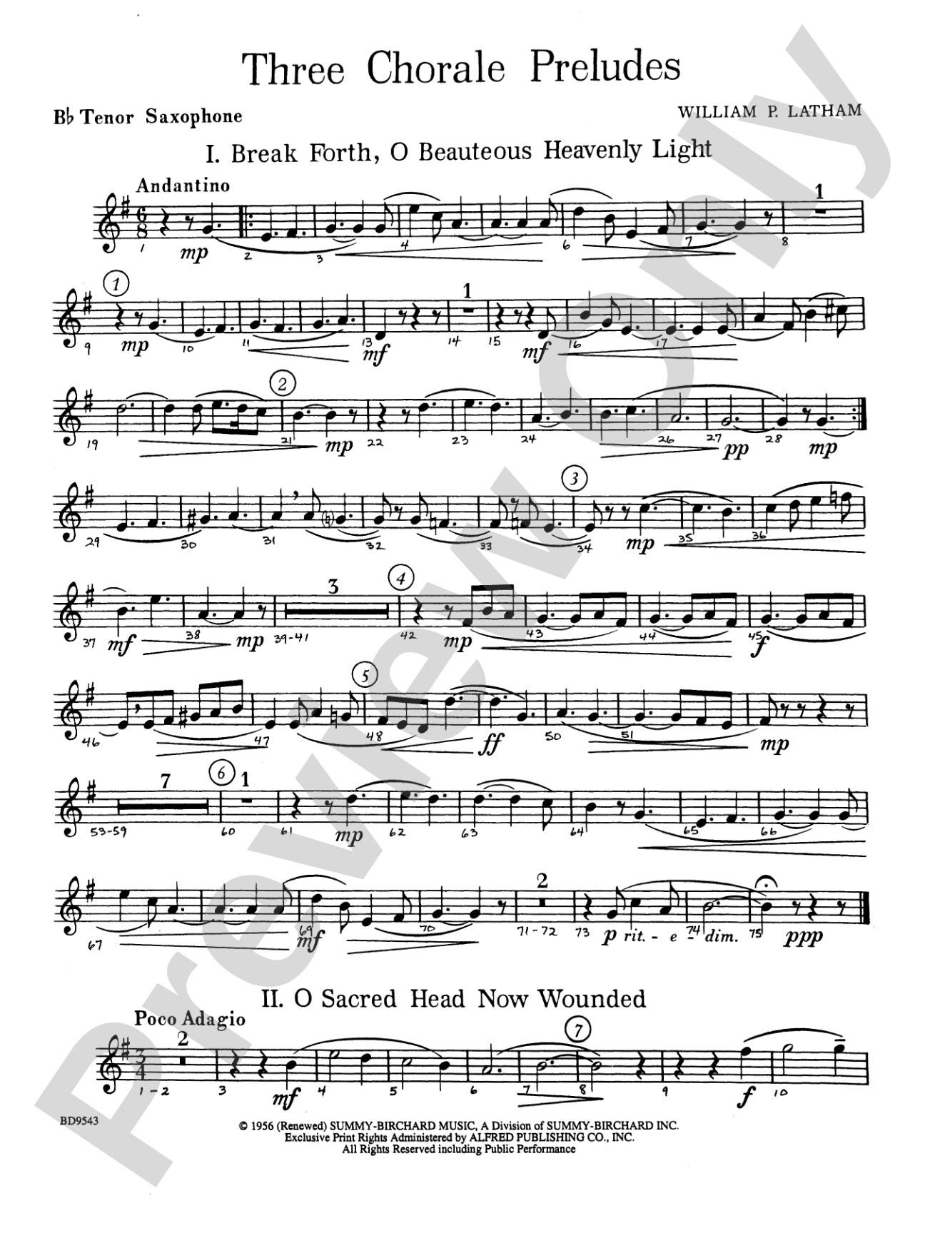 Three Chorale Preludes: B-flat Tenor Saxophone