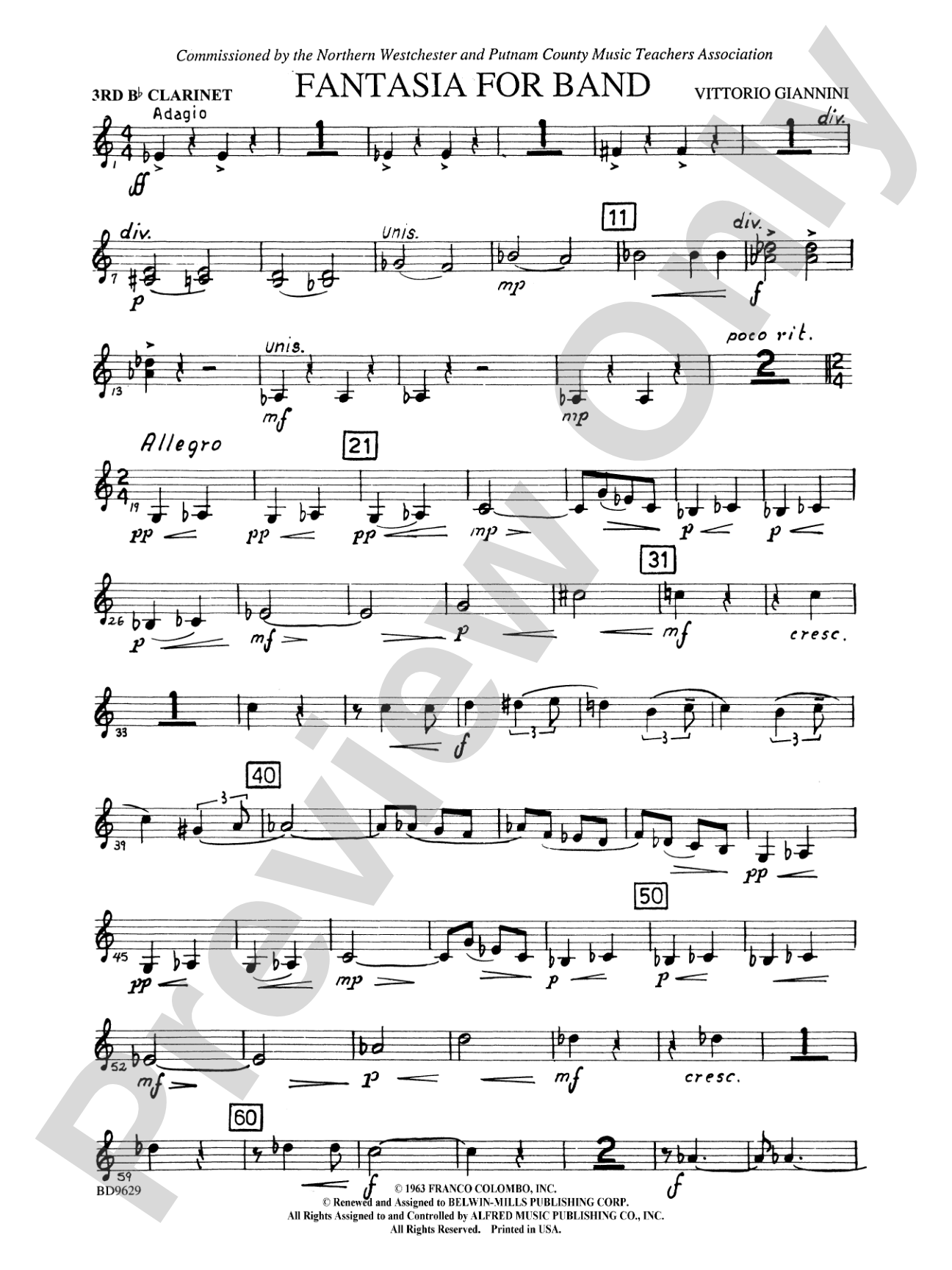 Fantasia for Band: 3rd B-flat Clarinet