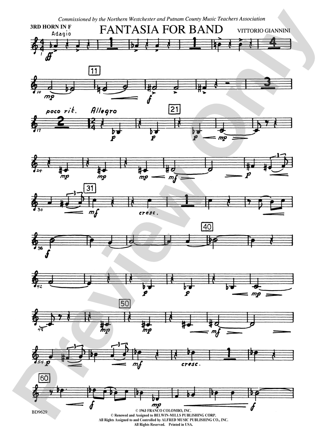 Fantasia for Band: 3rd F Horn