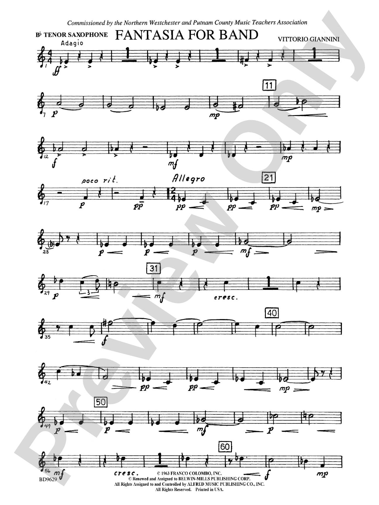 Fantasia for Band: B-flat Tenor Saxophone