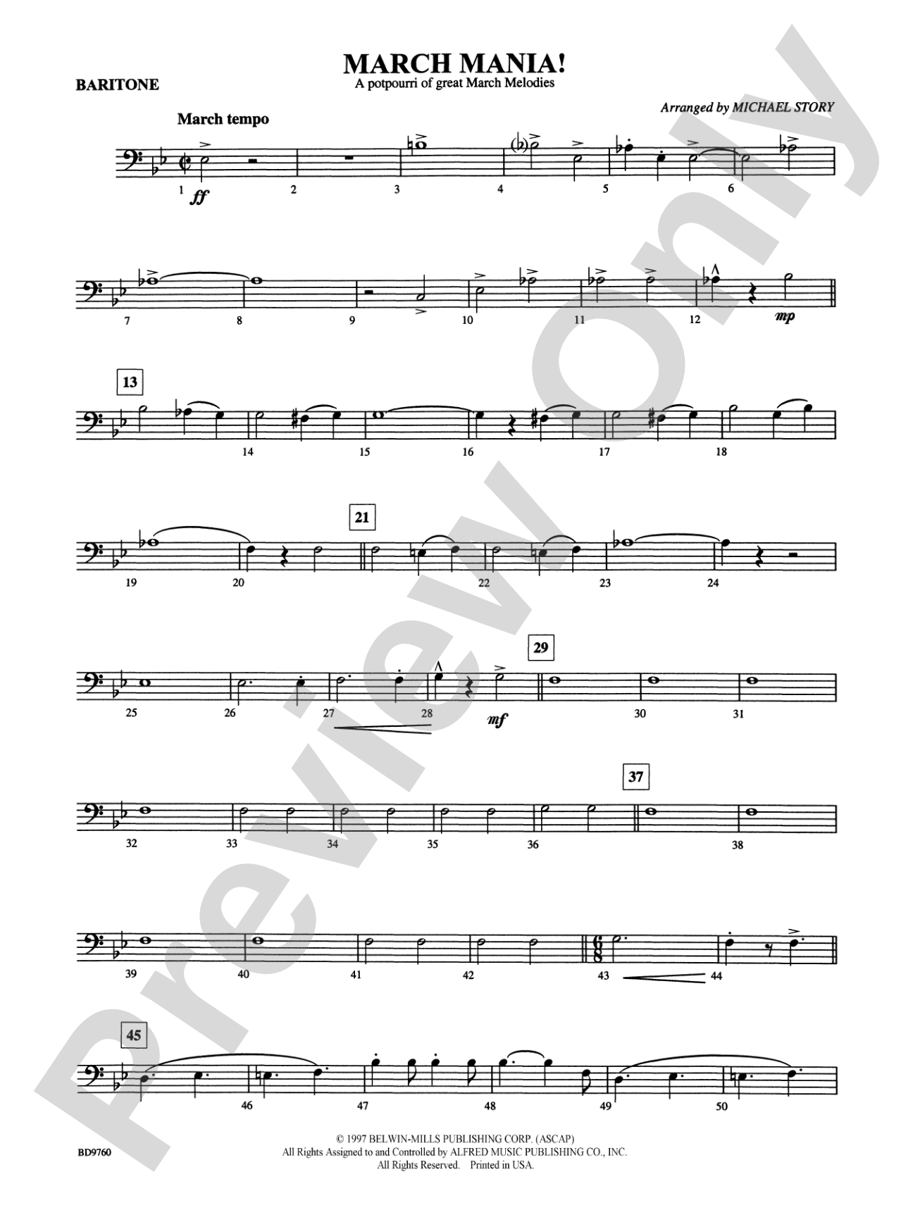 March Mania! (A Potpourri of Great March Melodies): Baritone B.C.