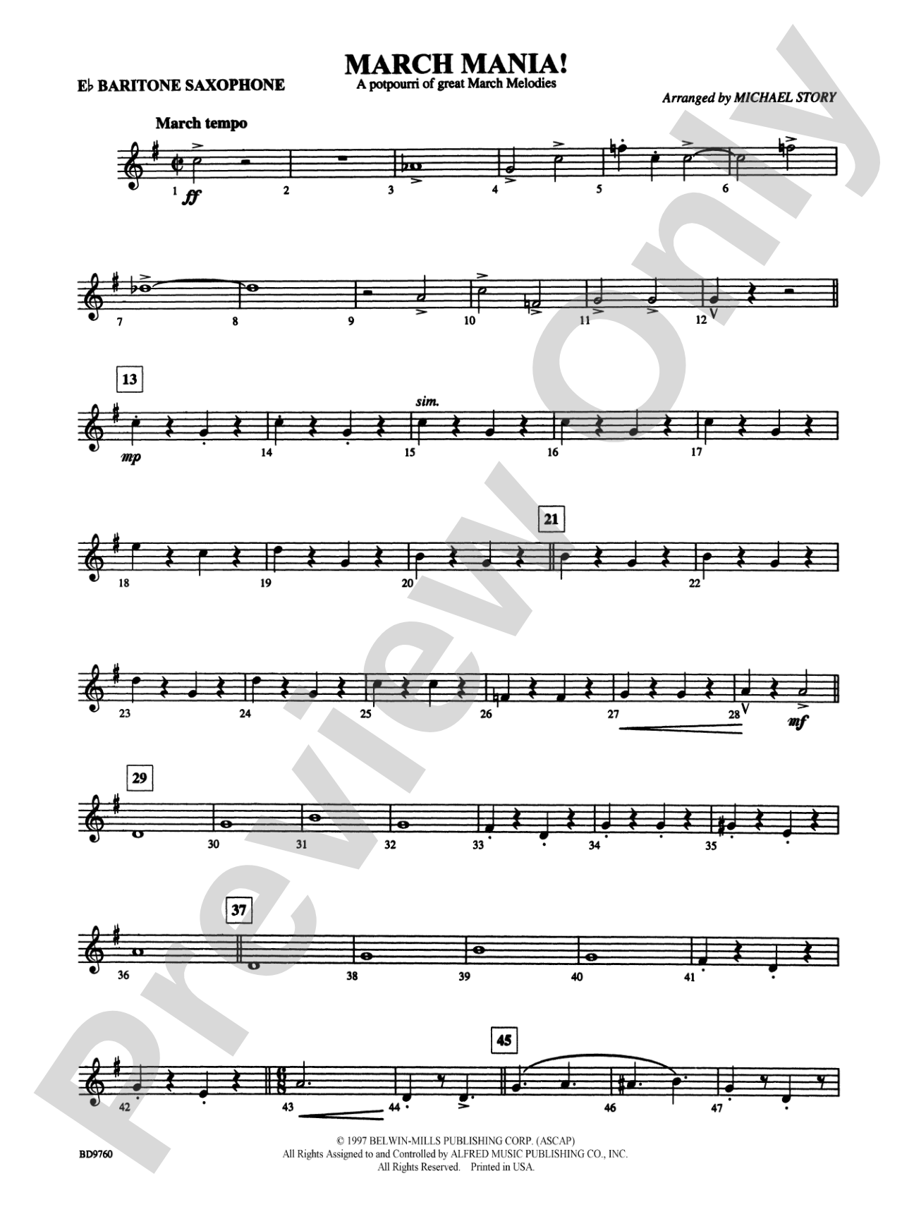 March Mania! (A Potpourri of Great March Melodies): E-flat Baritone Saxophone