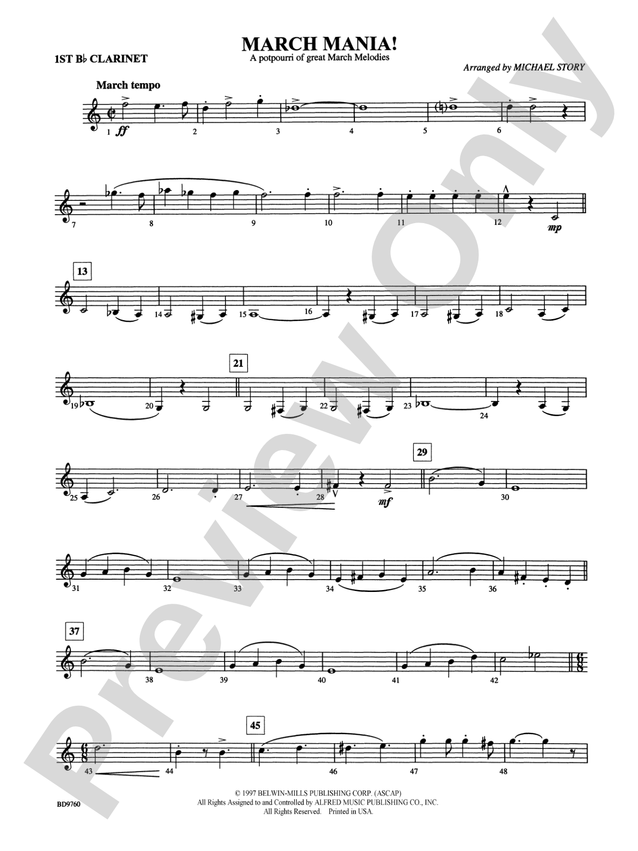 March Mania! (A Potpourri of Great March Melodies): 1st B-flat Clarinet