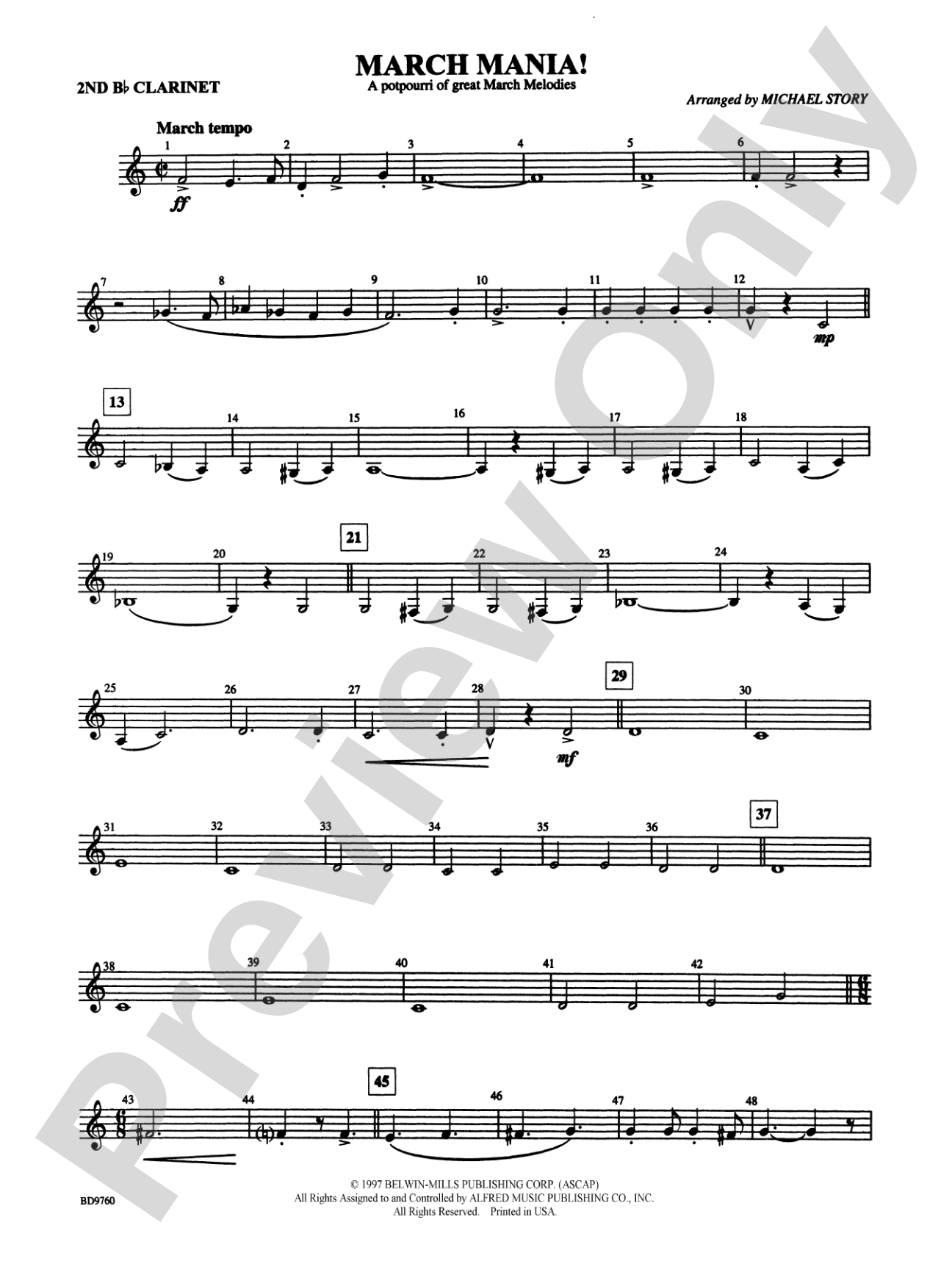 March Mania! (A Potpourri of Great March Melodies): 2nd B-flat Clarinet
