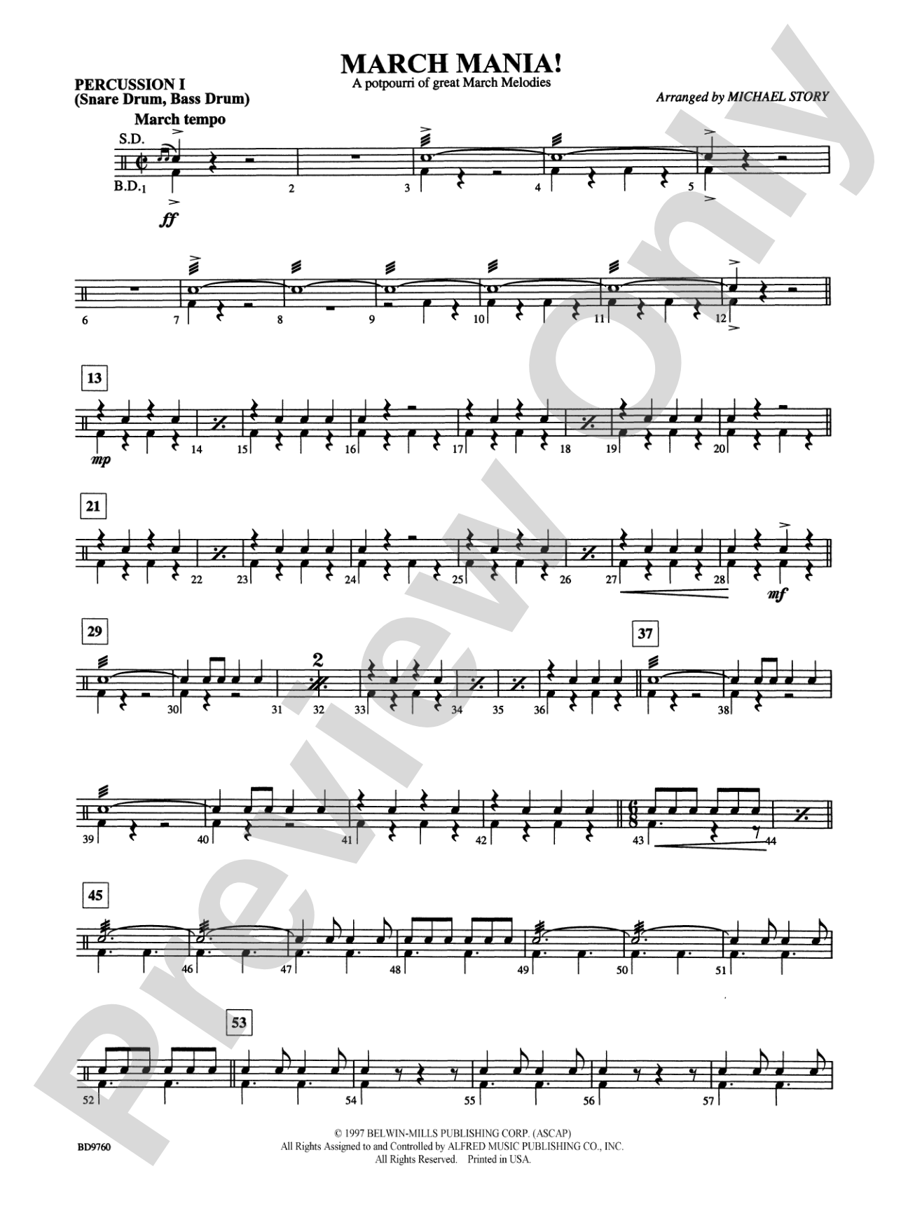 March Mania! (A Potpourri of Great March Melodies): 1st Percussion