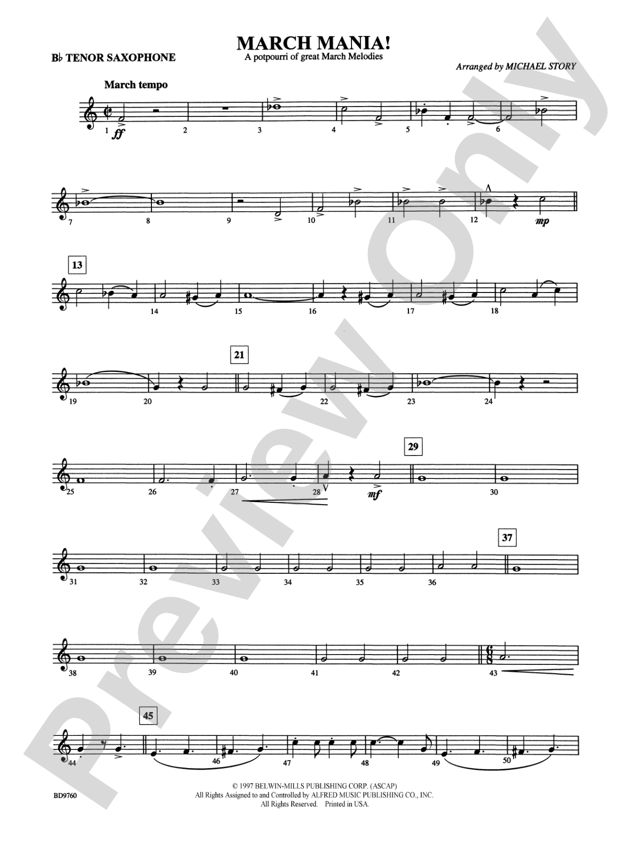 March Mania! (A Potpourri of Great March Melodies): B-flat Tenor Saxophone