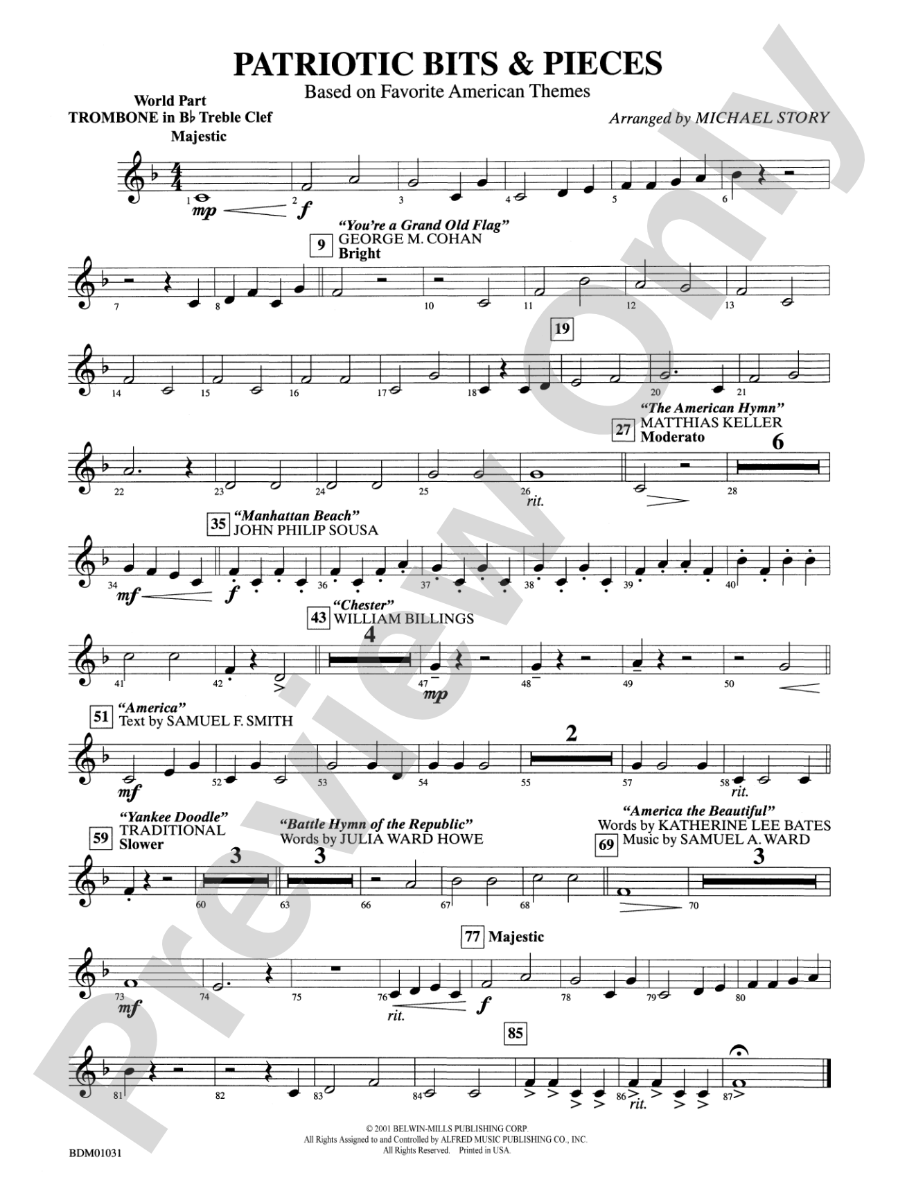 Patriotic Bits & Pieces (based on Favorite American Themes): (wp) 1st B-flat Trombone T.C.