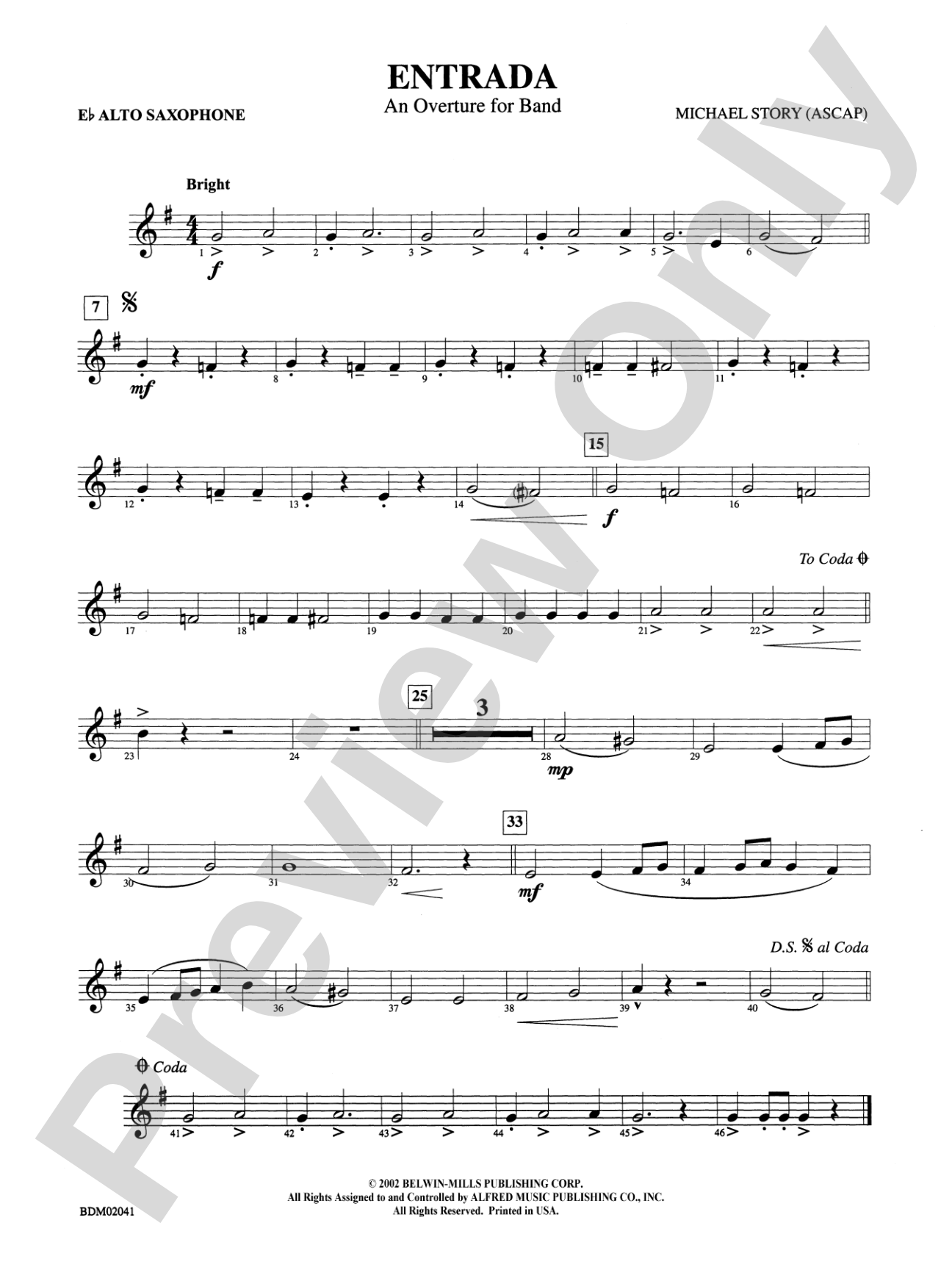 Entrada (An Overture for Band): E-flat Alto Saxophone
