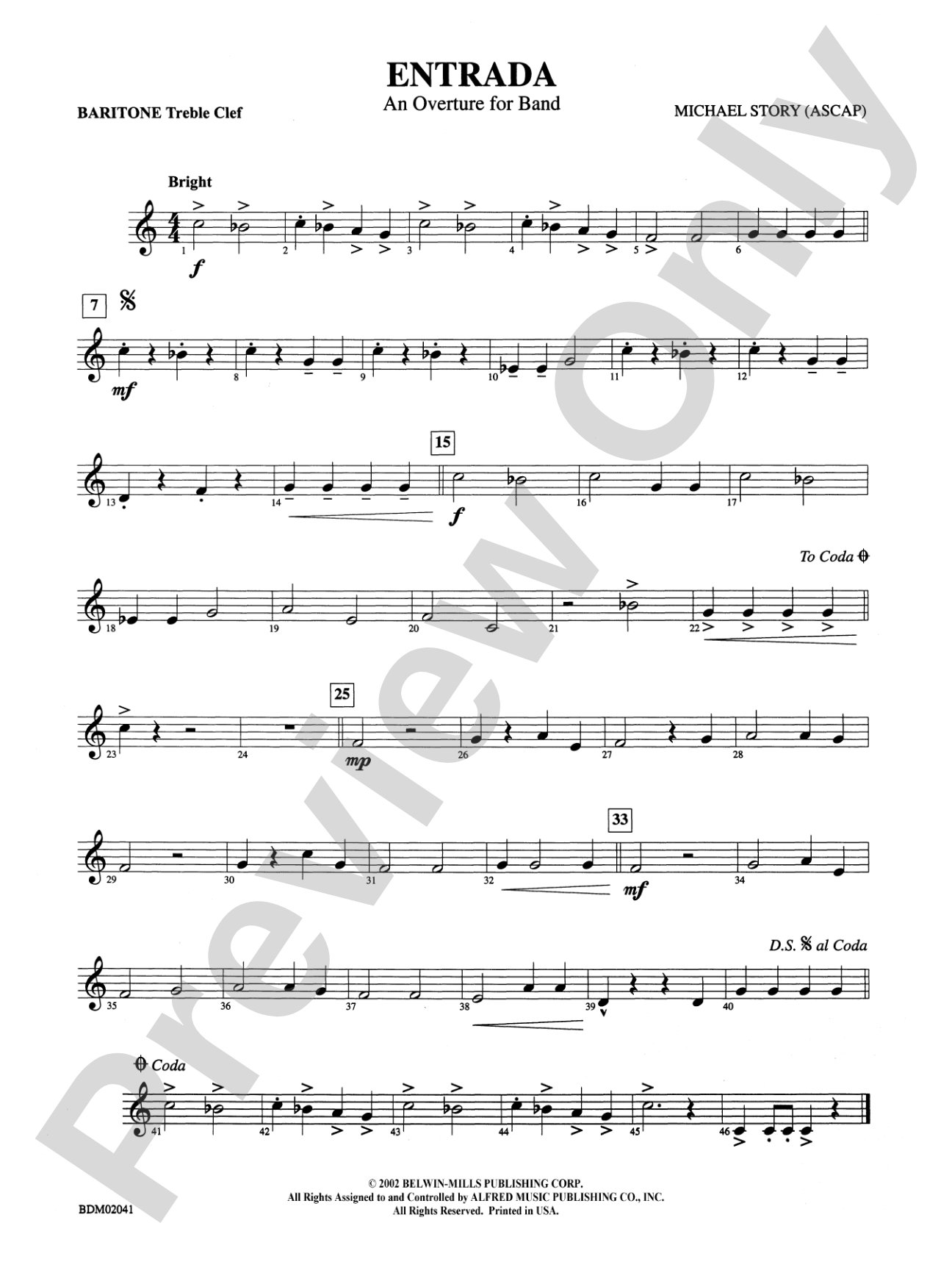 Entrada (An Overture for Band): Baritone T.C.