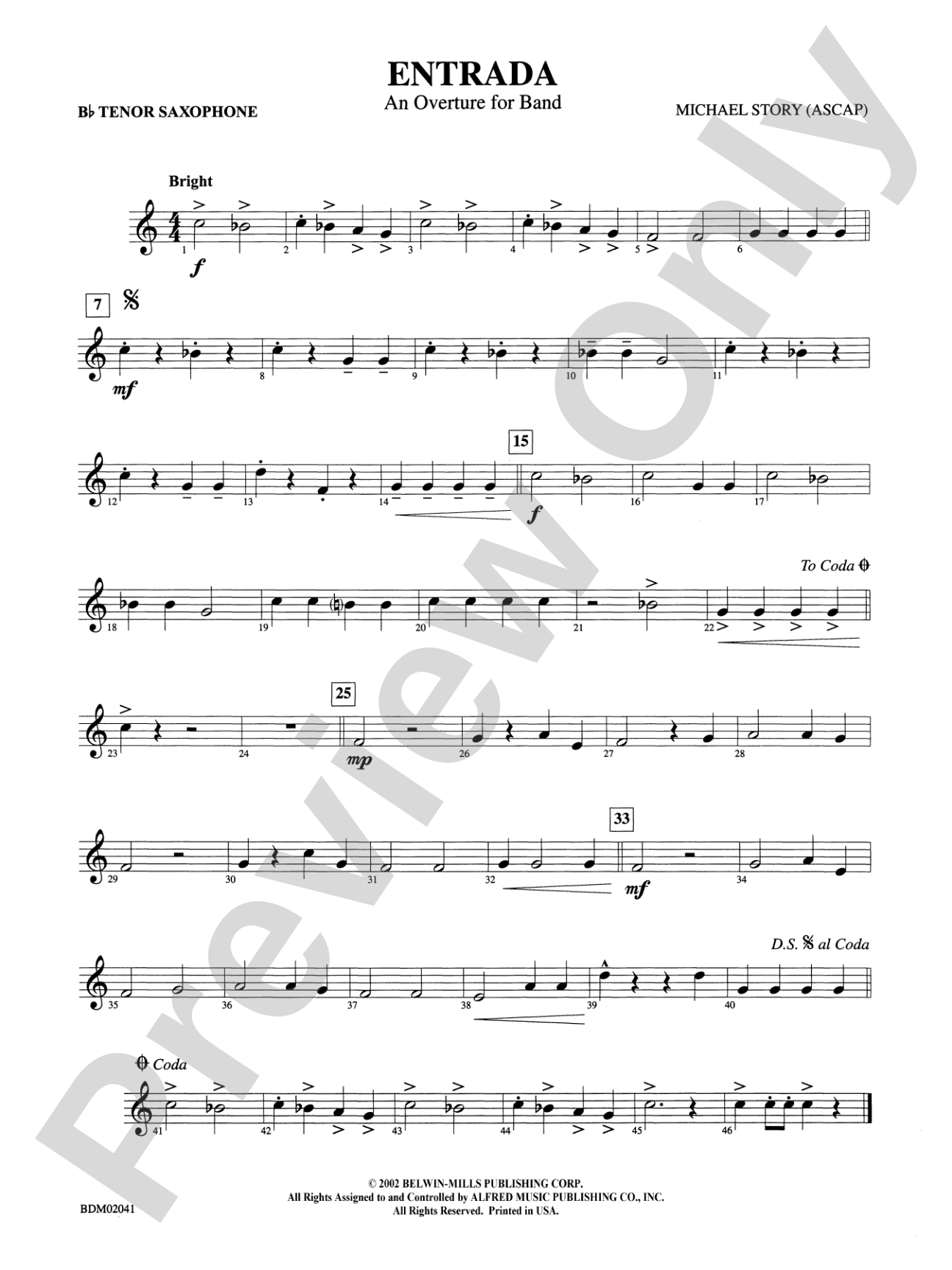 Entrada (An Overture for Band): B-flat Tenor Saxophone
