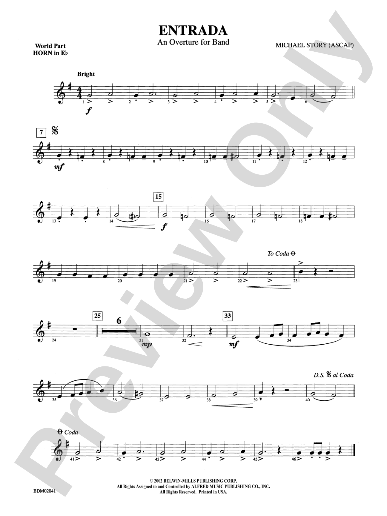 Entrada (An Overture for Band): (wp) 1st Horn in E-flat