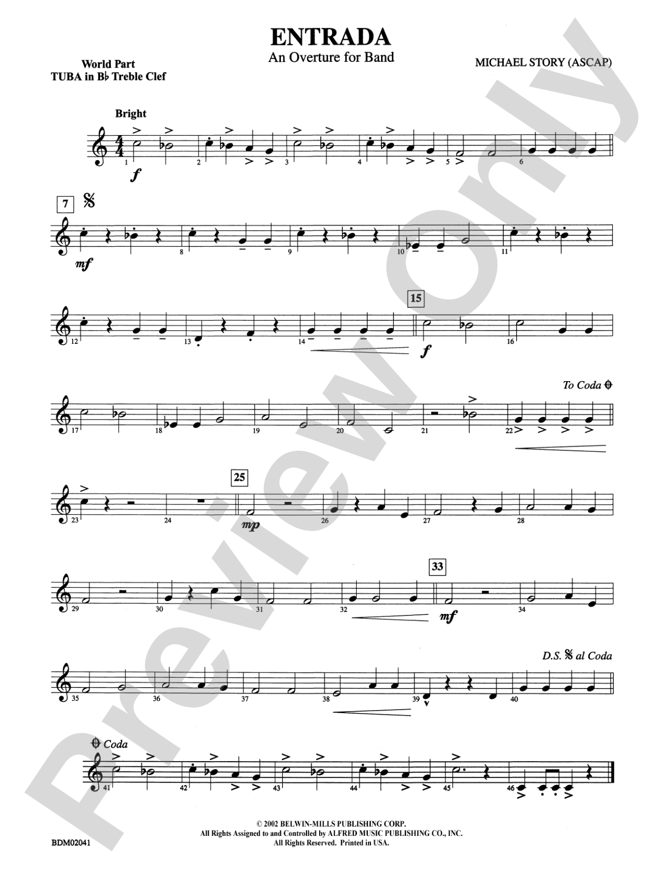 Entrada (An Overture for Band): (wp) B-flat Tuba T.C.