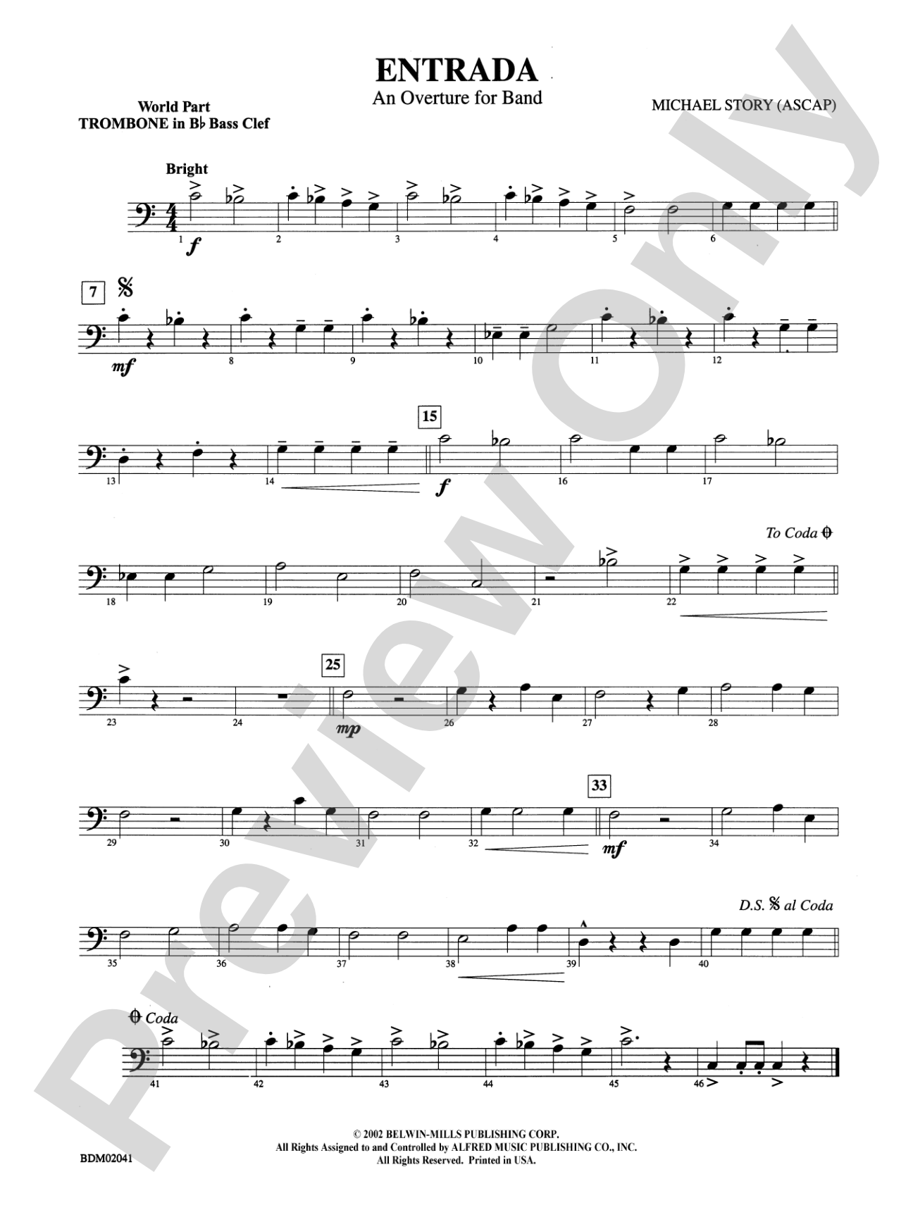 Entrada (An Overture for Band): (wp) 1st B-flat Trombone B.C.