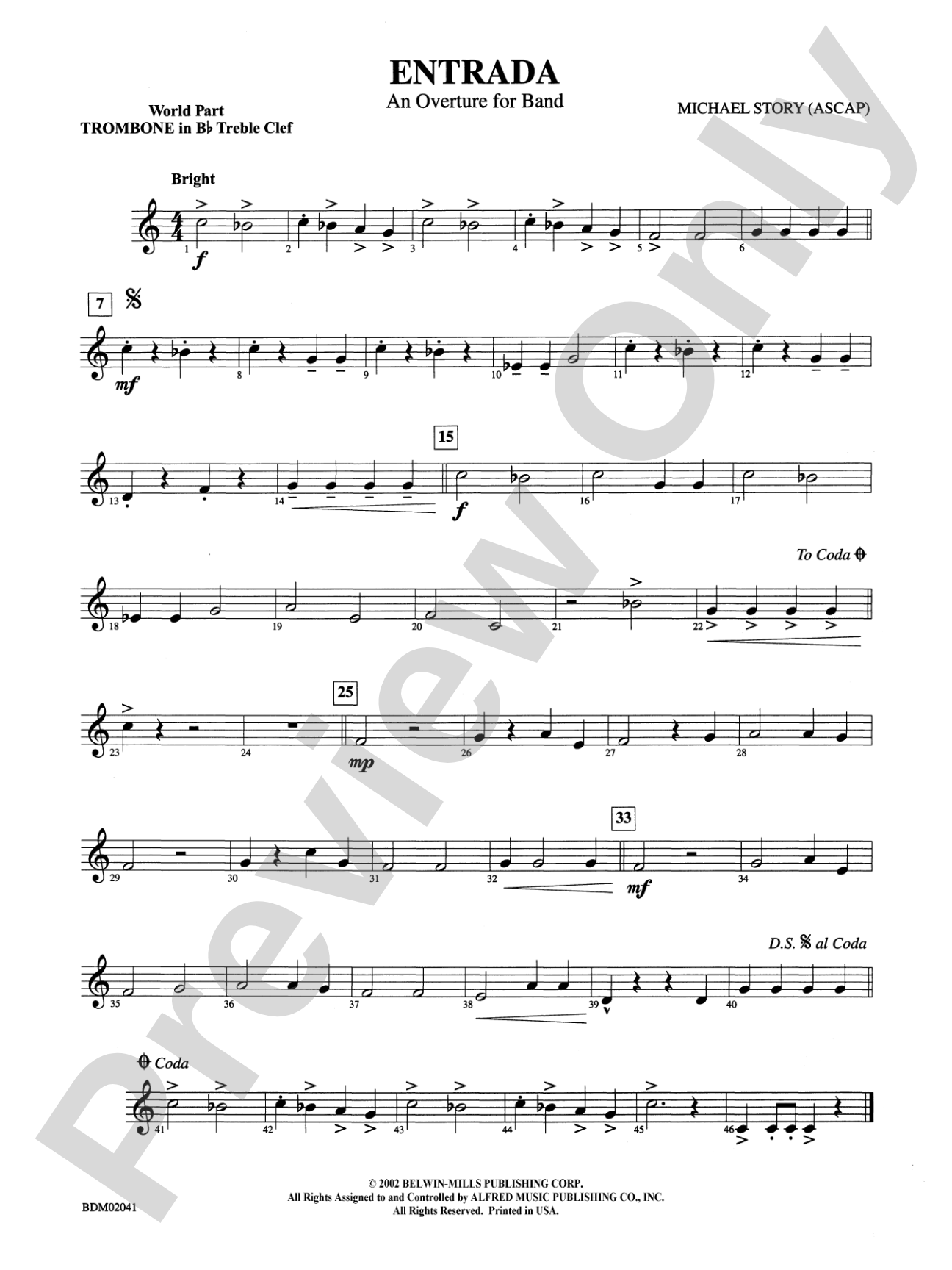 Entrada (An Overture for Band): (wp) 1st B-flat Trombone T.C.