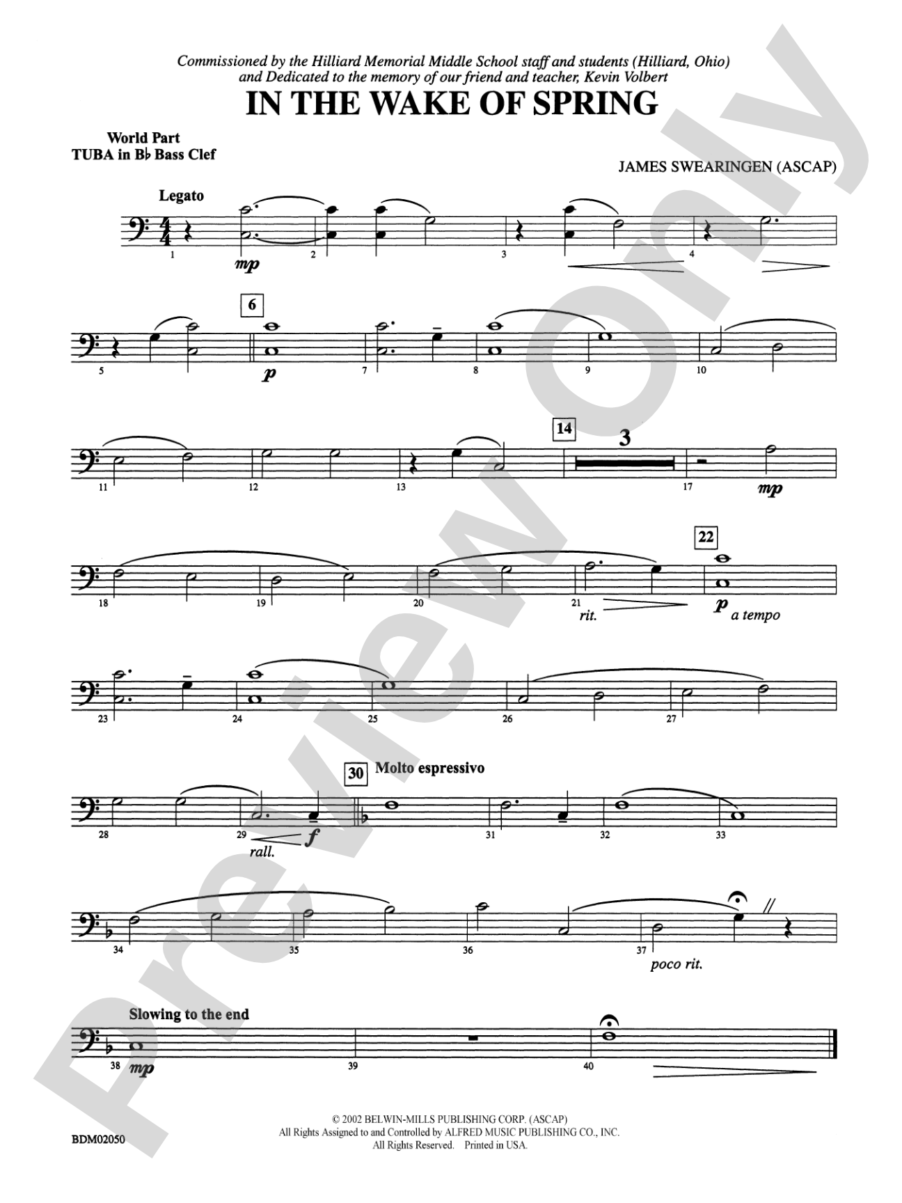 In the Wake of Spring: (wp) B-flat Tuba B.C.