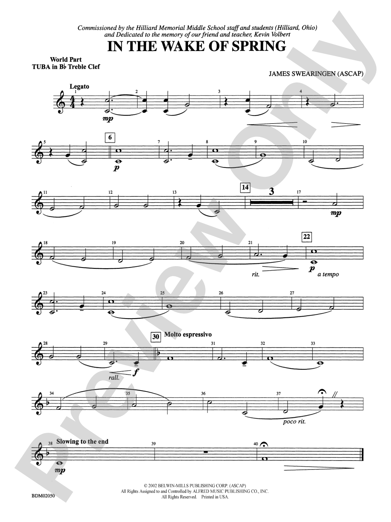 In the Wake of Spring: (wp) B-flat Tuba T.C.