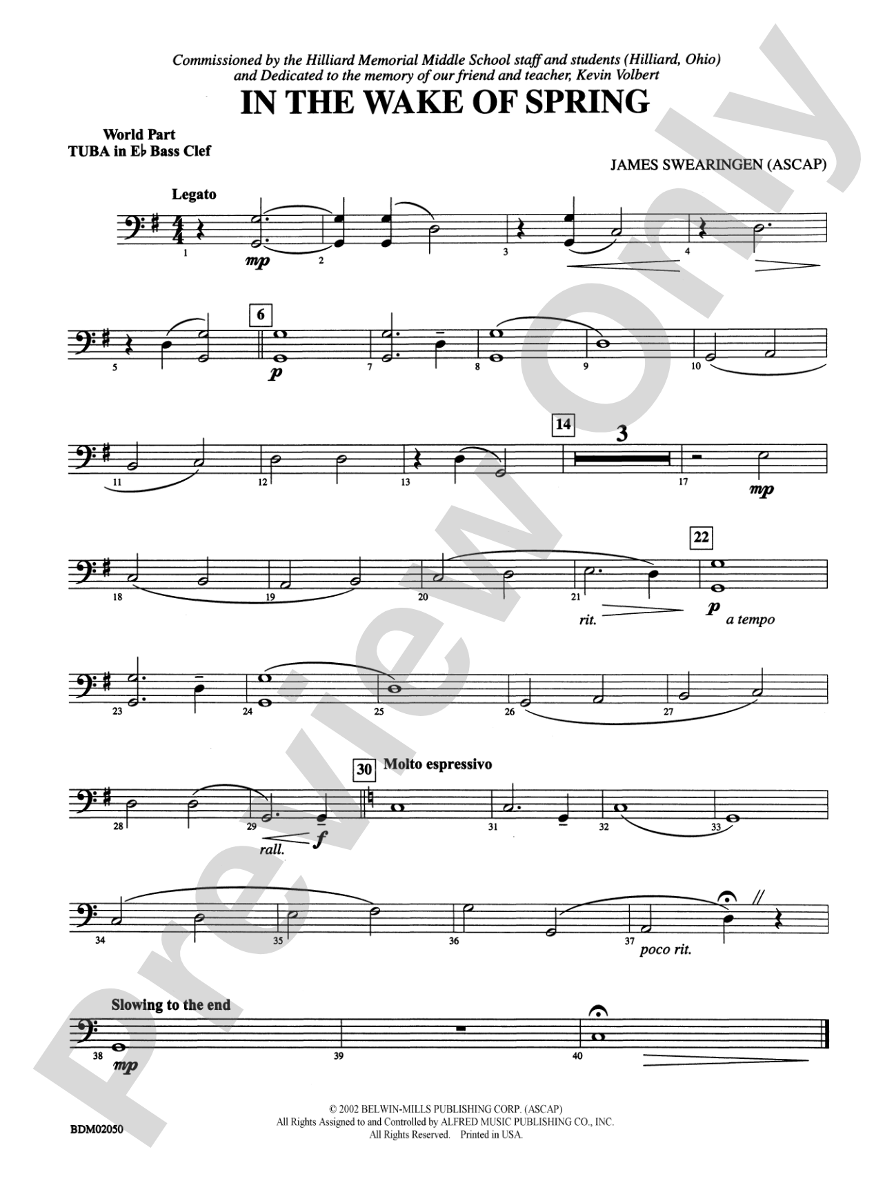 In the Wake of Spring: (wp) E-flat Tuba B.C.