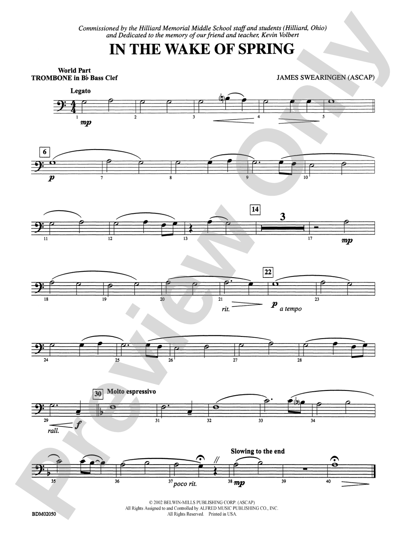 In the Wake of Spring: (wp) 1st B-flat Trombone B.C.