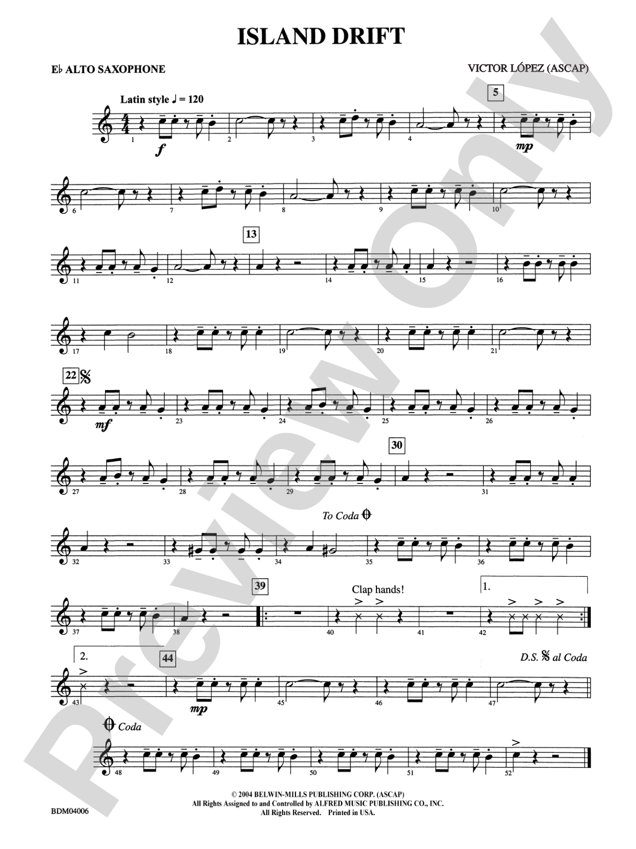 Island Drift: E-flat Alto Saxophone