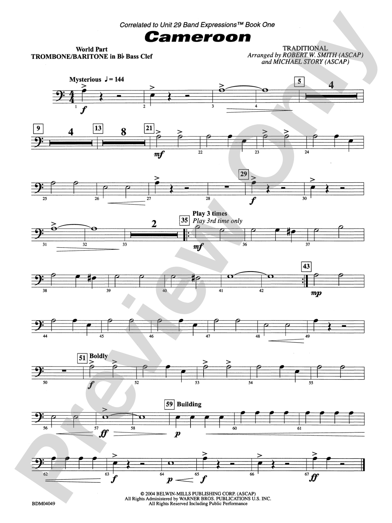 Cameroon: (wp) 1st B-flat Trombone B.C.