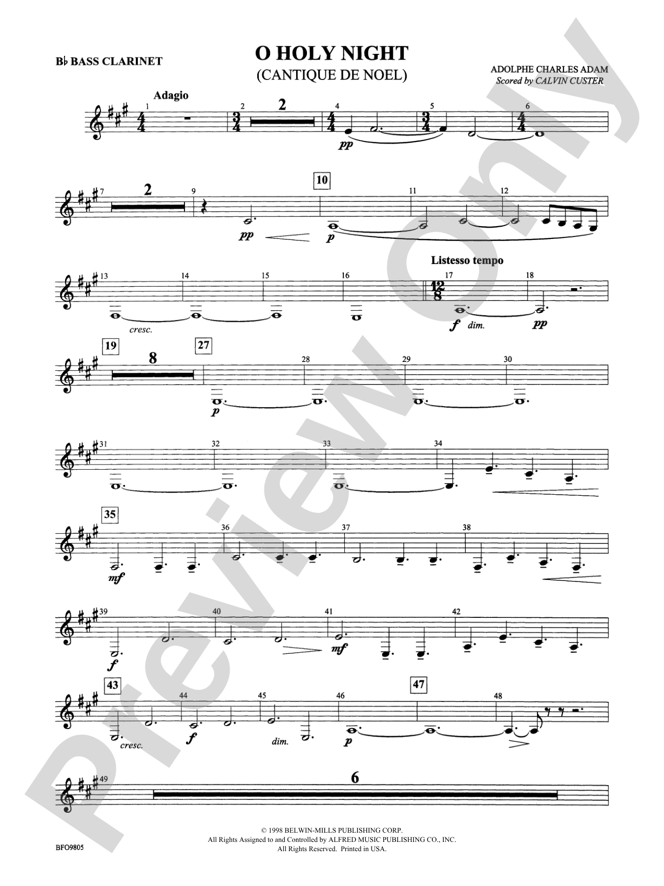 O Holy Night: B-flat Bass Clarinet