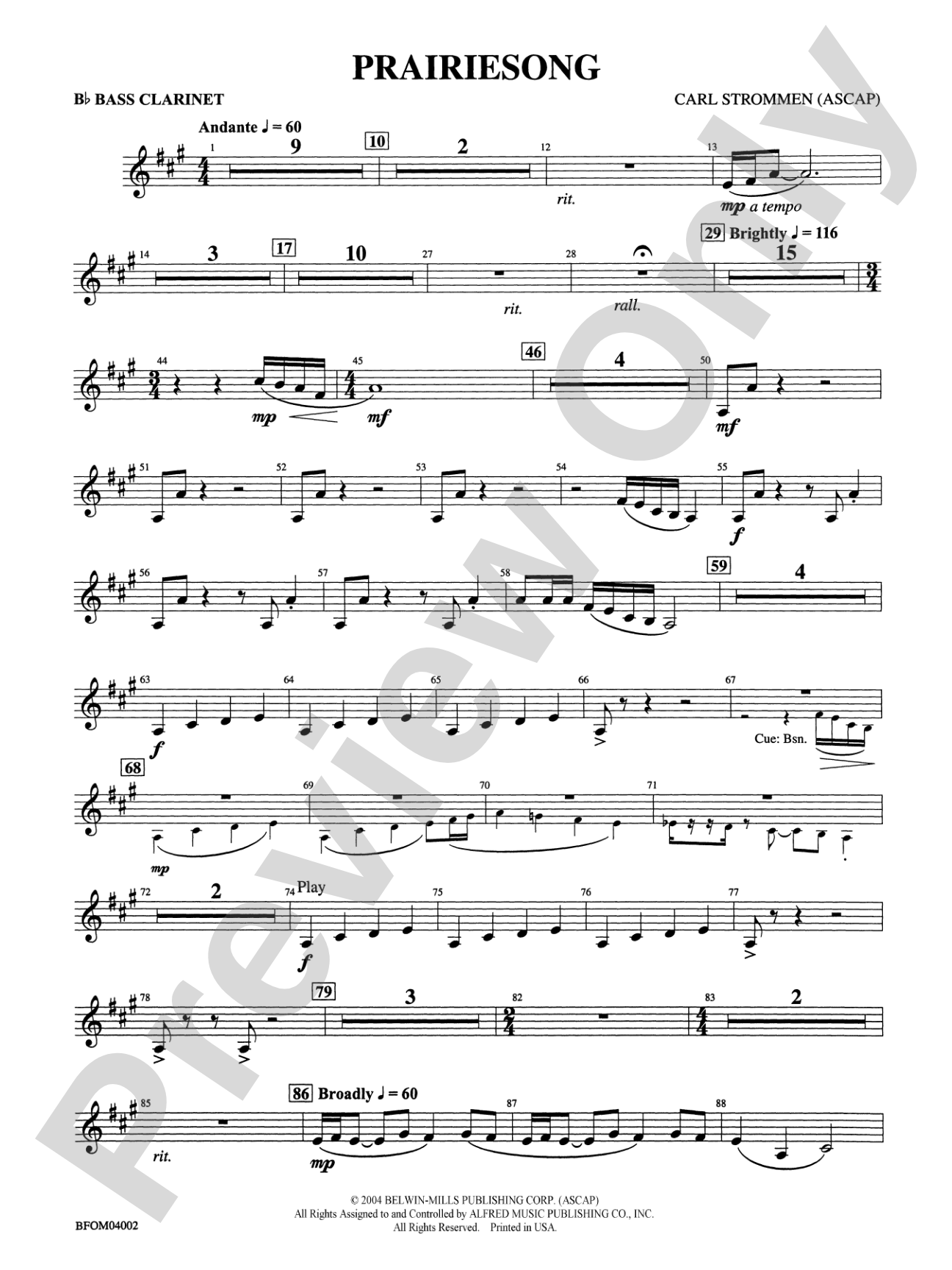 Prairiesong: B-flat Bass Clarinet
