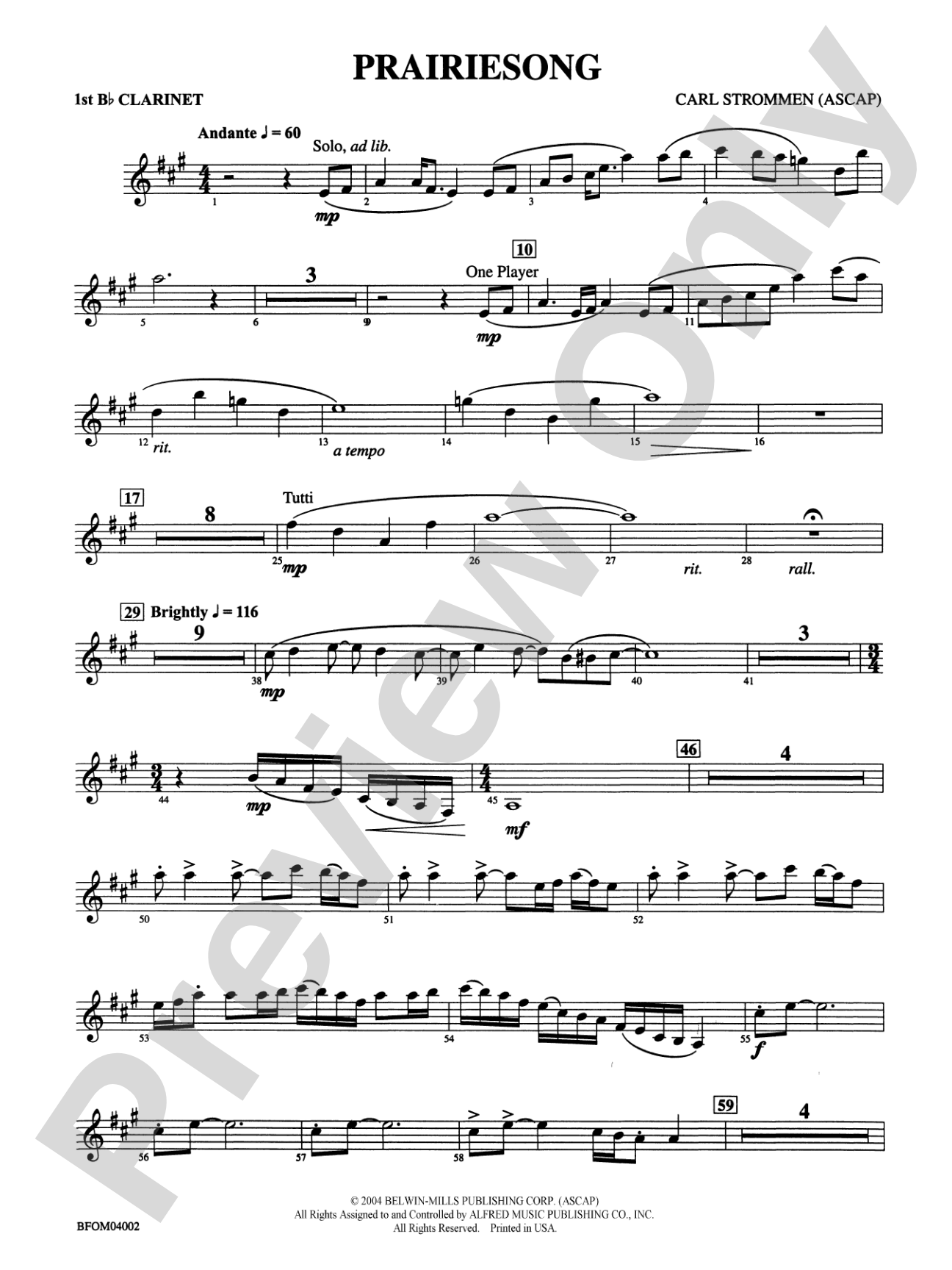Prairiesong: 1st B-flat Clarinet