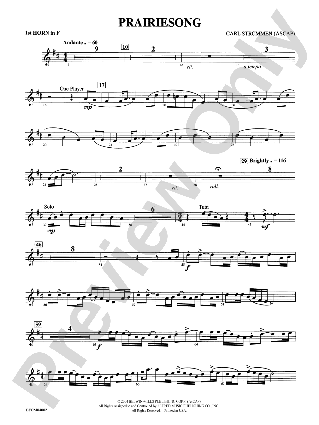 Prairiesong: 1st F Horn